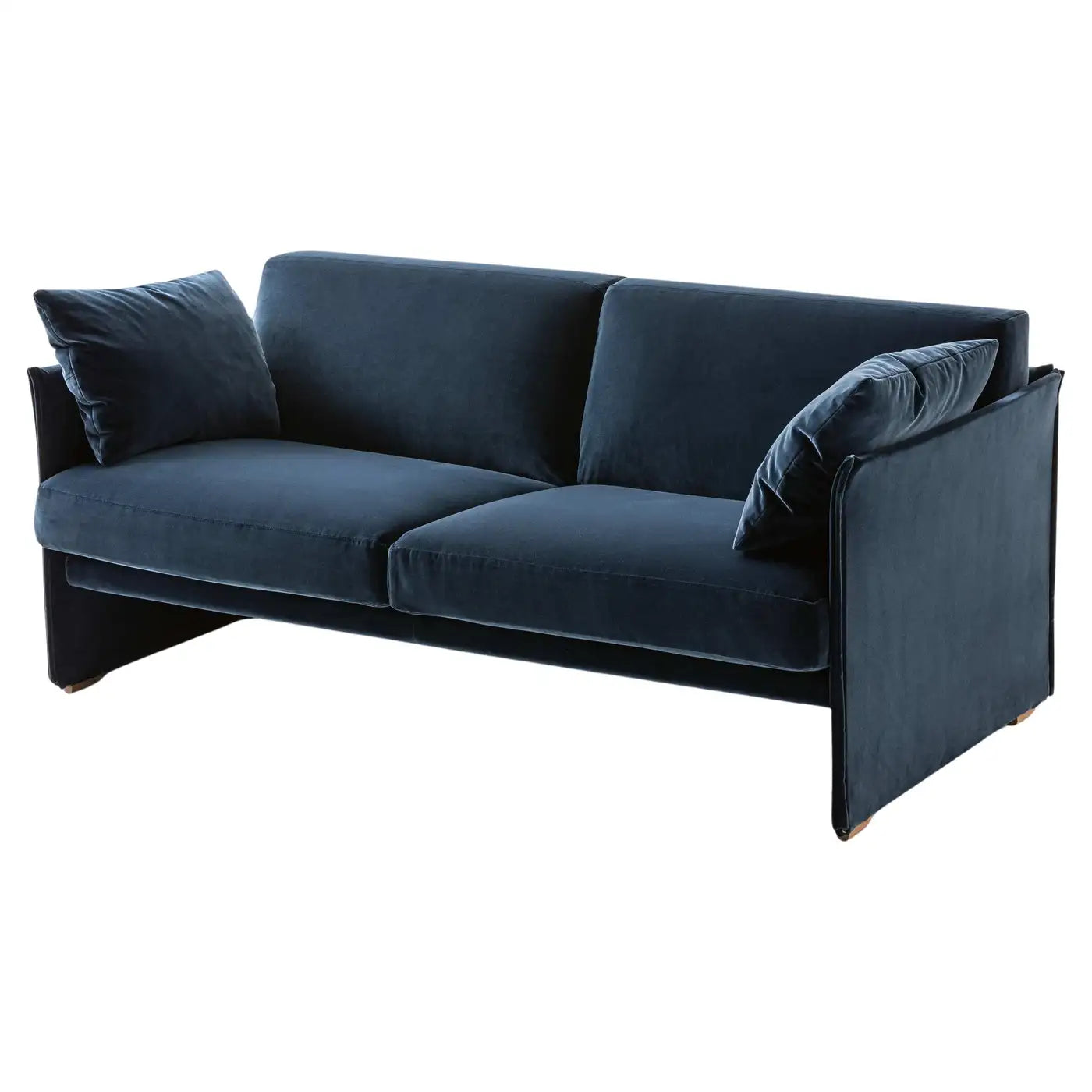Blue sofa with cushions on a white background