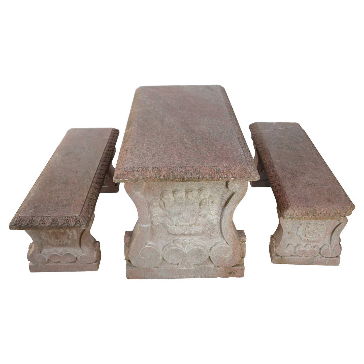 Heavy Italian Granite Carved Outdoor Picnic Dining Table & Benches – 50"