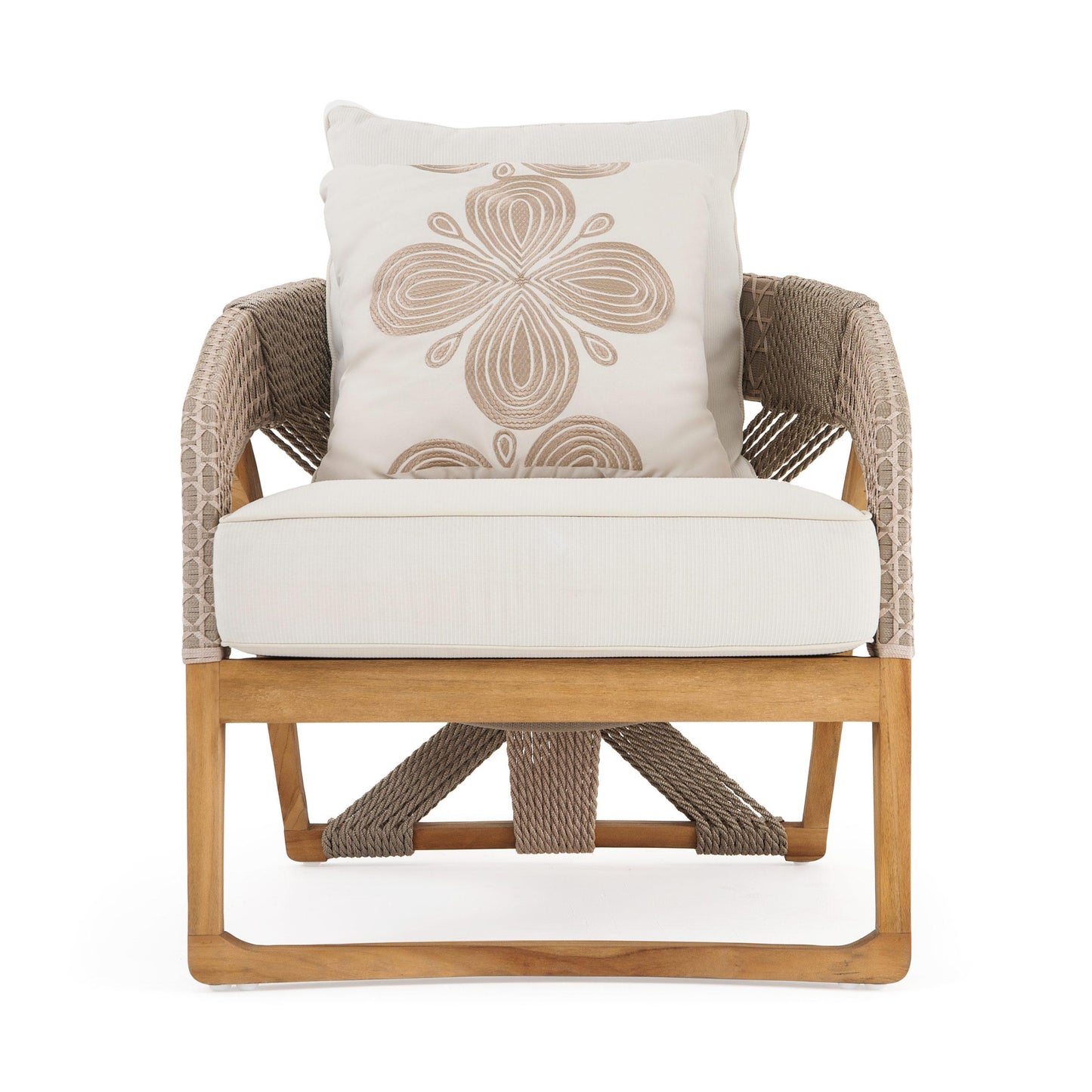 Outdoor Lounge Chairs – Set of 2 in Water-Based Teak with Hand-Woven Polyester Rope