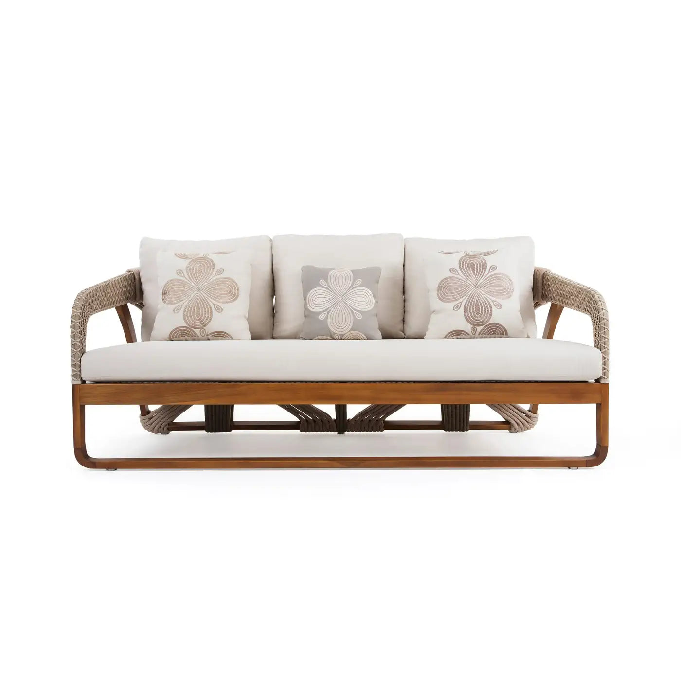 Hand-Woven Rope Outdoor Sofa in Solid Teak