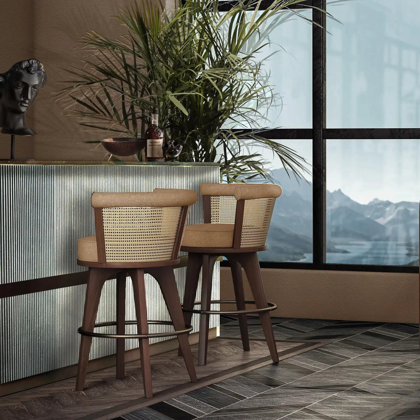 George Bar Chair Rattan & Walnut Wood Tailors Club, Portugal