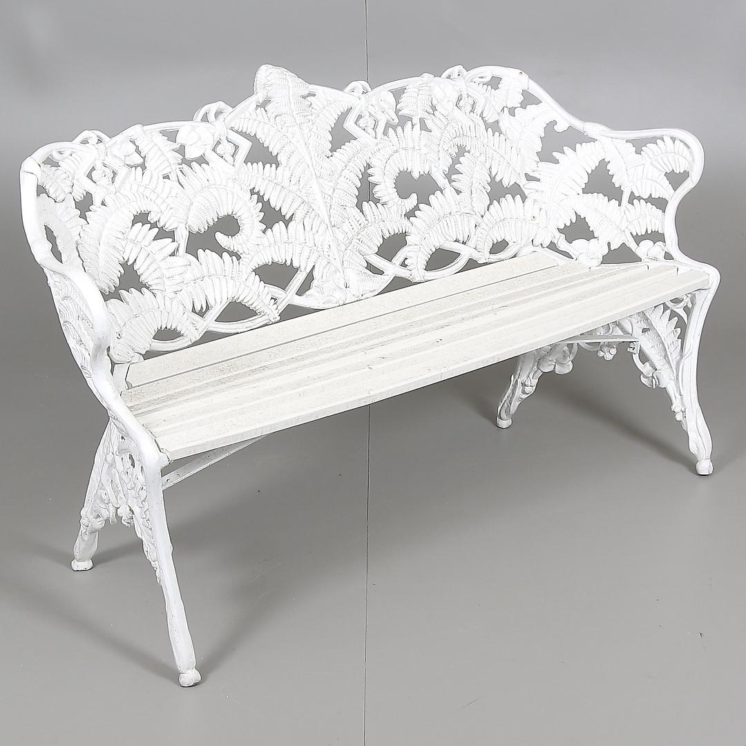 Swedish Cast Metal Park Garden Bench – 1960s Steel & Wood