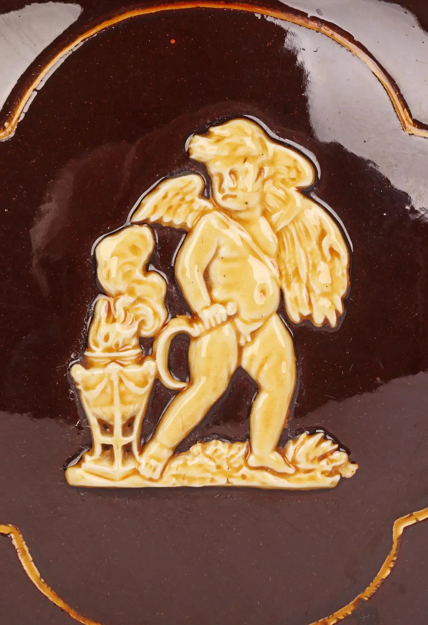 English Aesthetic Movement Treacle Glazed Moon Vase with Classical Figures