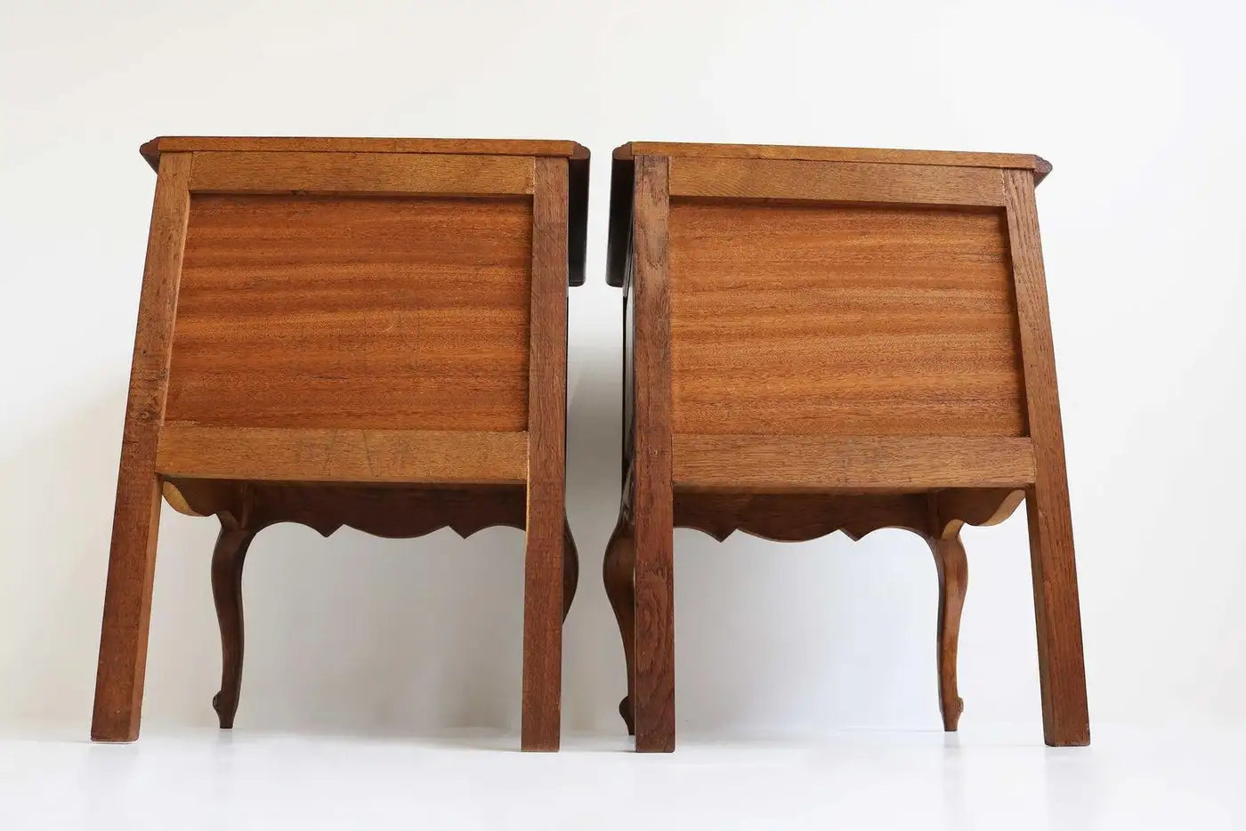 French Antique Style Carved Oak Nightstands 1960 Midcentury