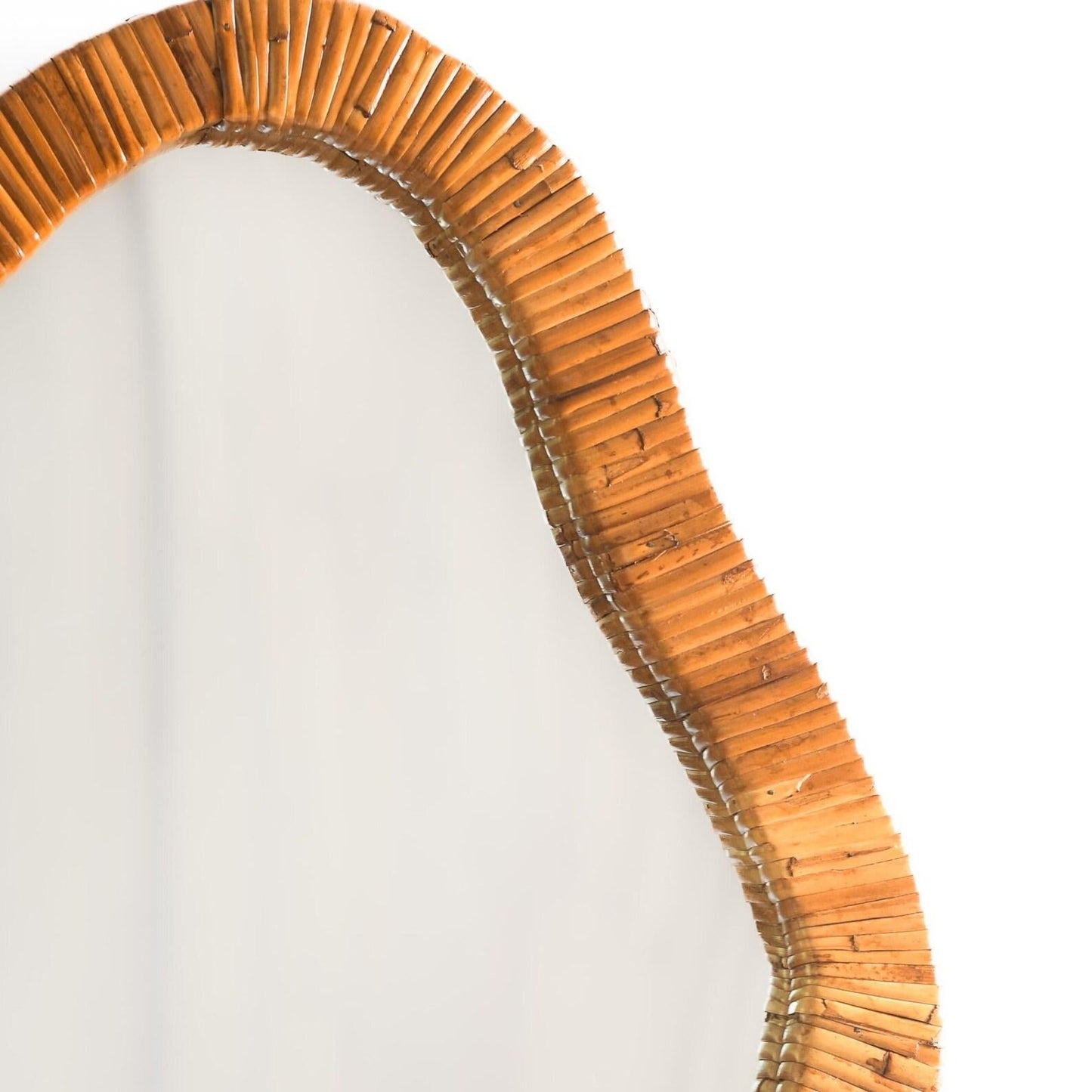 Asymmetrical Wall Mirror with Organic Rattan Cane Frame – Contemporary