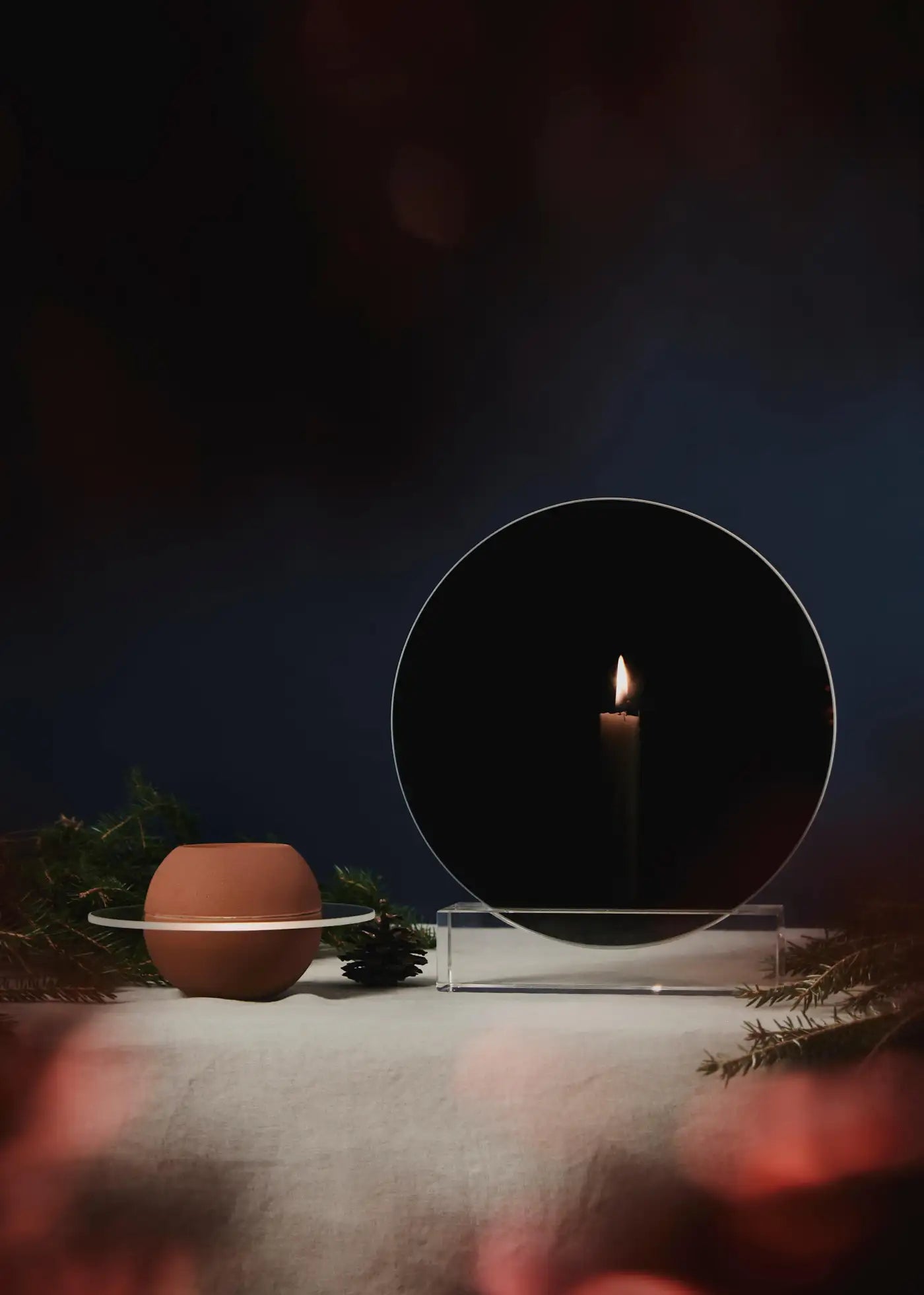 Tealight Candle Holder "Sfär Red Soil" in Glass and Glazed Porcelain