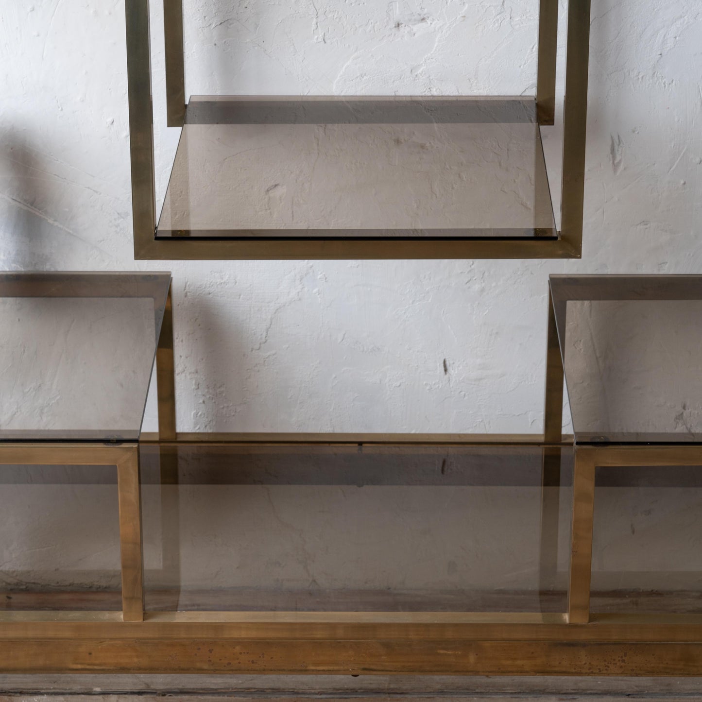 Mid-Century Italian Brass & Smoked Glass Étagère – 1970s