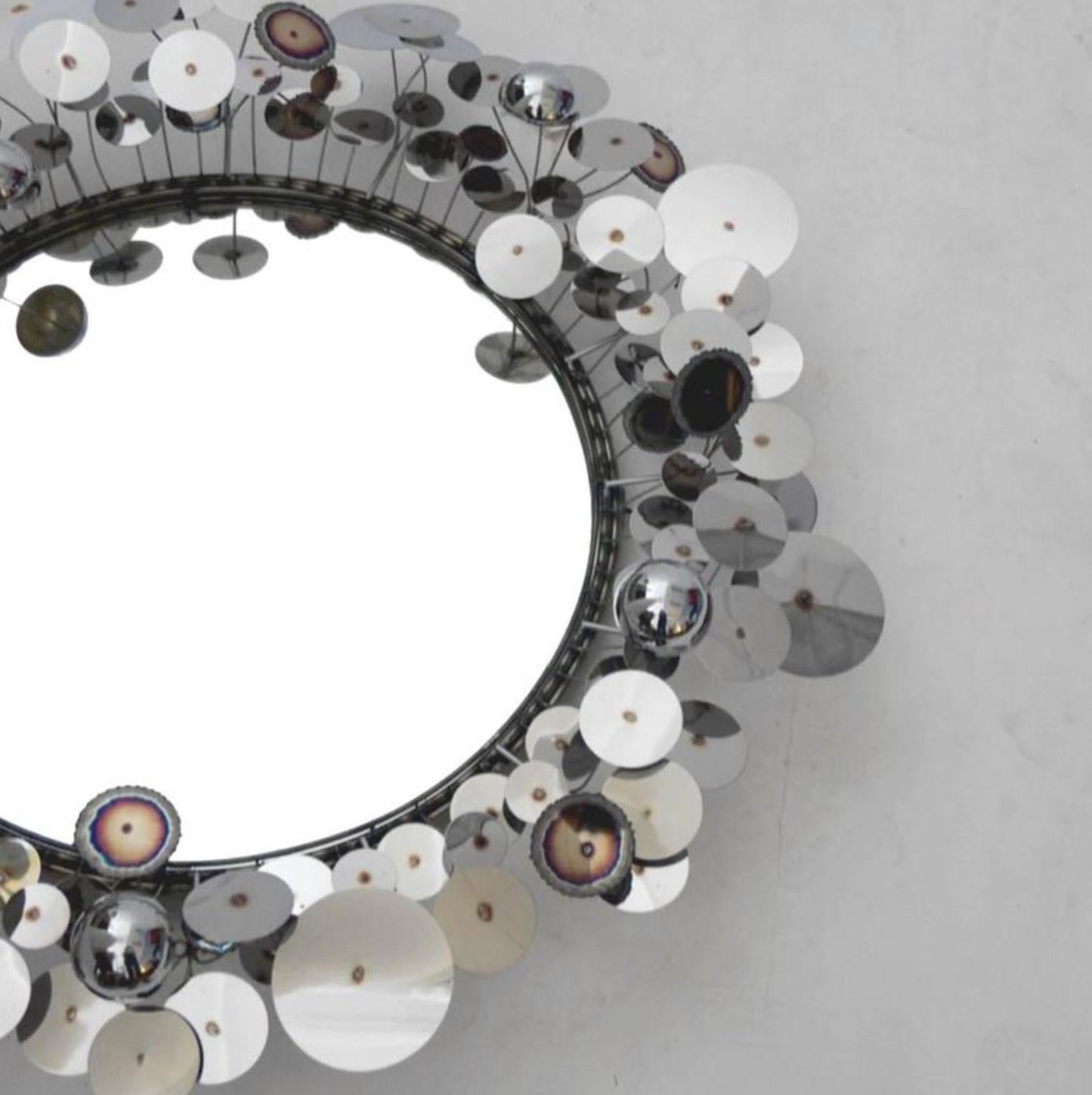 Raindrops Sculptural Wall Mirror – Chrome & Iron Design