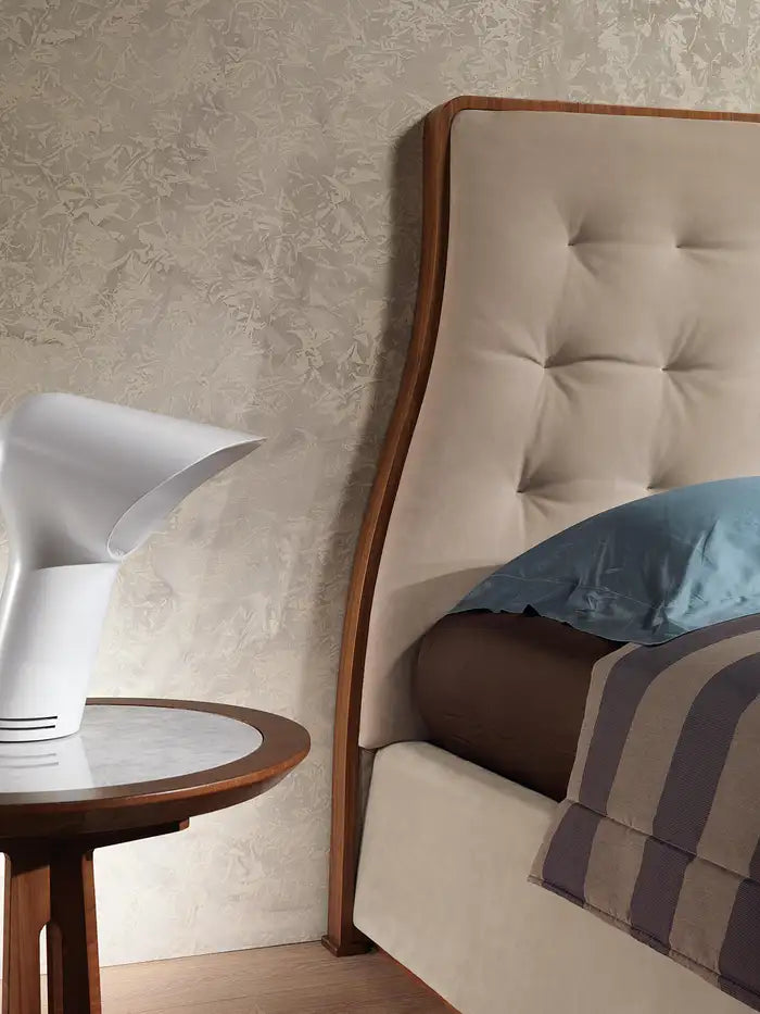 Desyo Modern Bed – Upholstered Canaletta Walnut Frame