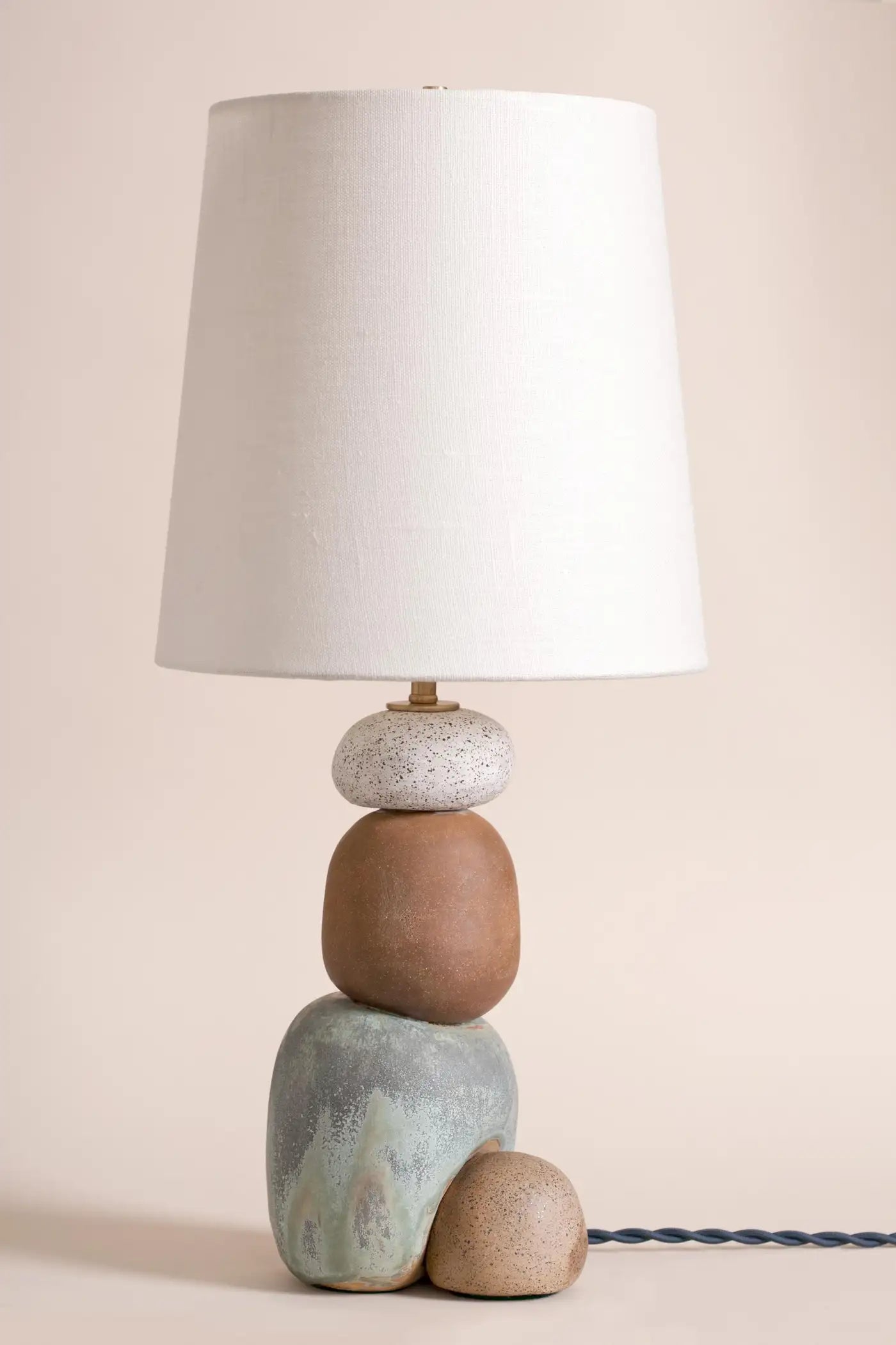 West Lamp- Contemporary Handmade Ceramic glazed, White, Green, Red Clay