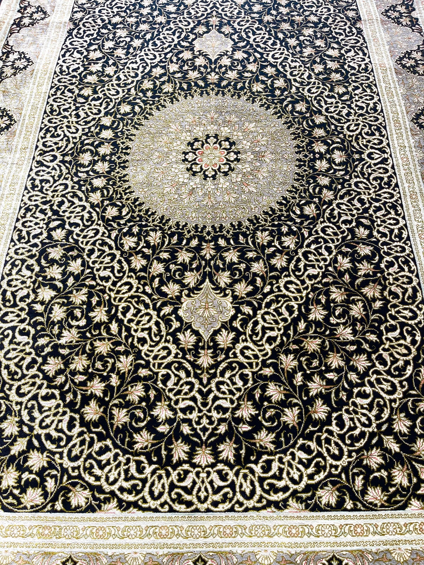 Authentic Hand-Knotted Persian Qum Silk Rug