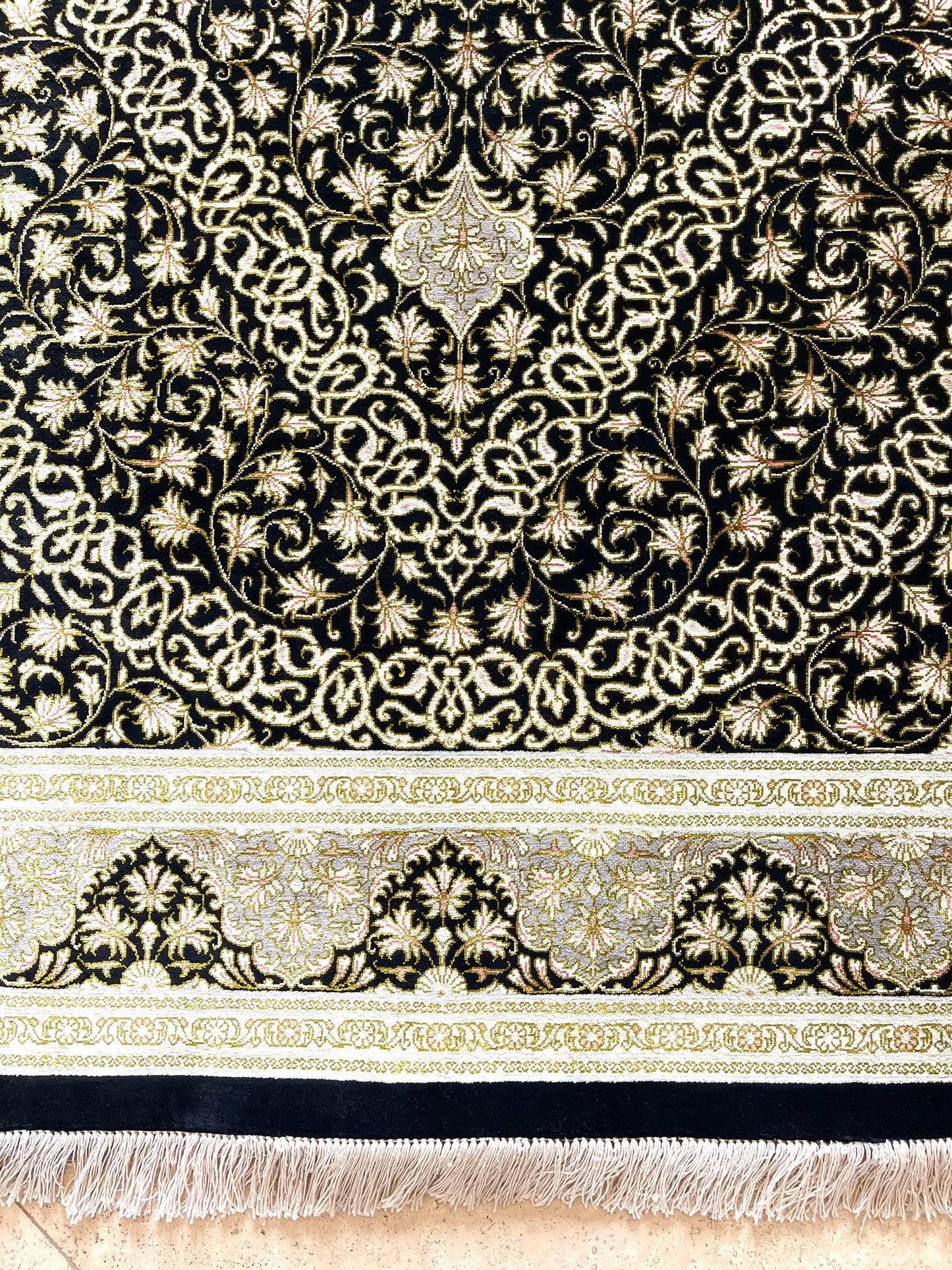 Authentic Hand-Knotted Persian Qum Silk Rug