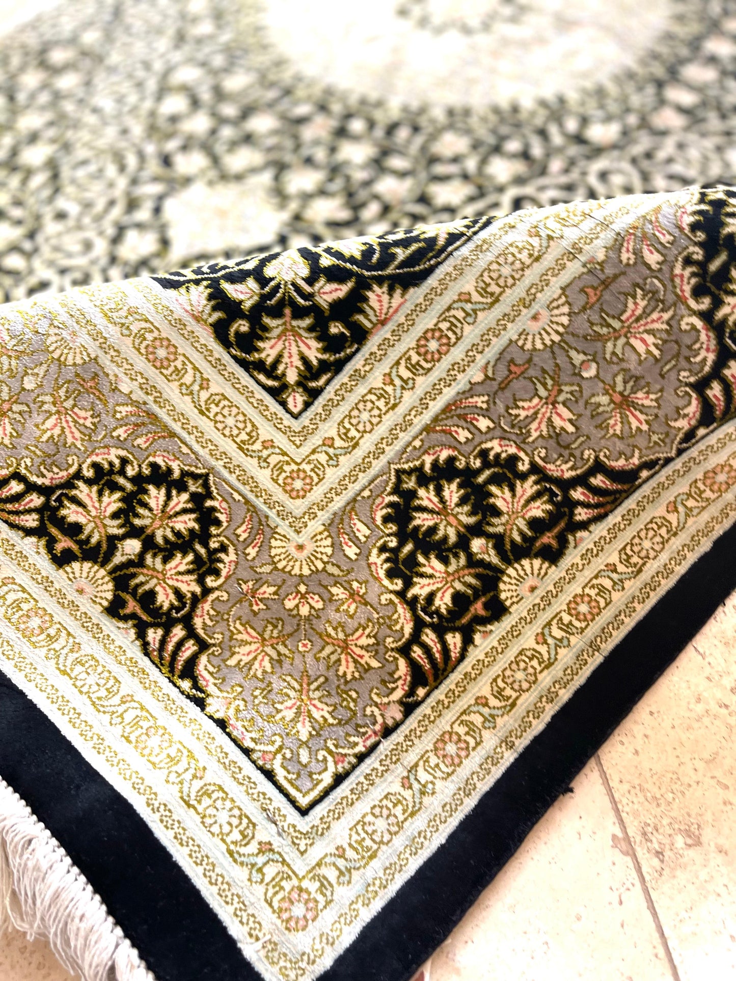 Authentic Hand-Knotted Persian Qum Silk Rug