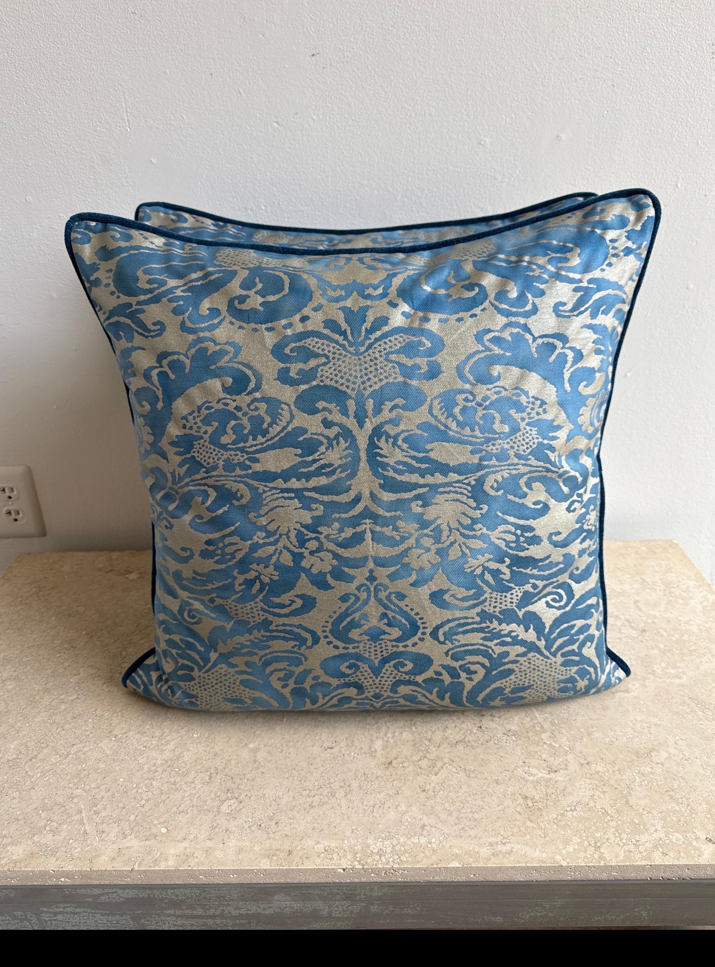 Blue Venetian Fortuny Pillows – Pair, 56 × 35 × 10 cm
