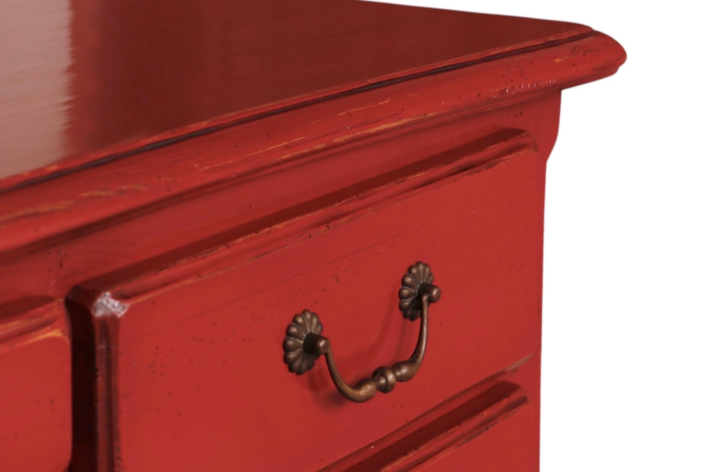 Deep Red French Provincial 11-Drawer Dresser with Brass Hardware