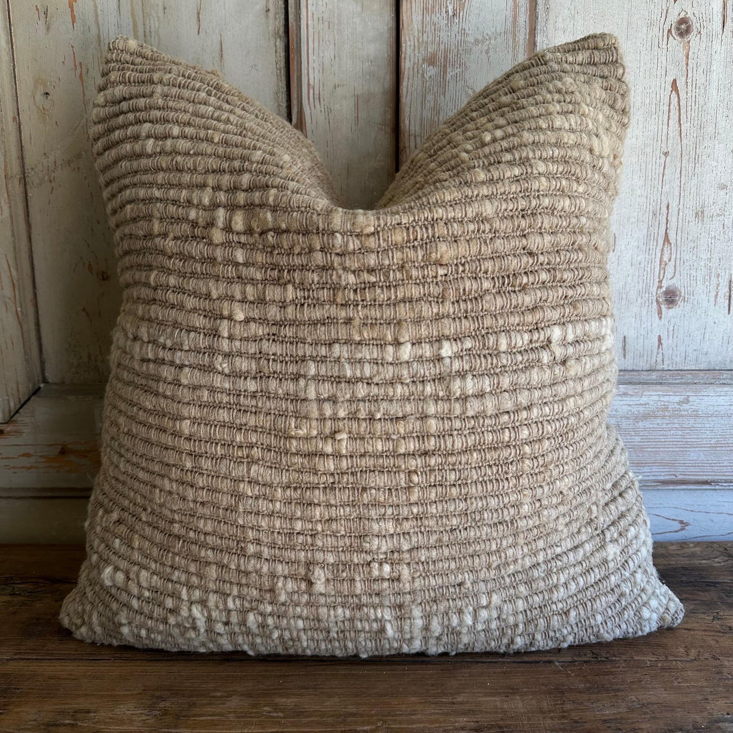 Villa Hand-Made Wool Pillow with Down Feather Insert