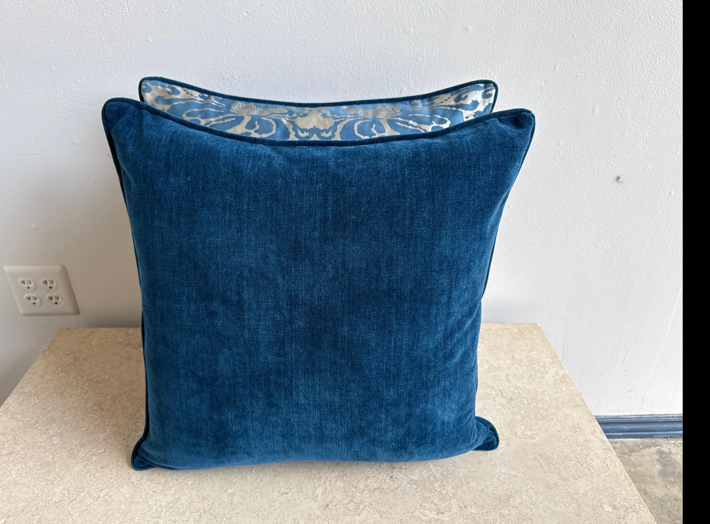 Blue Venetian Fortuny Pillows – Pair, 56 × 35 × 10 cm
