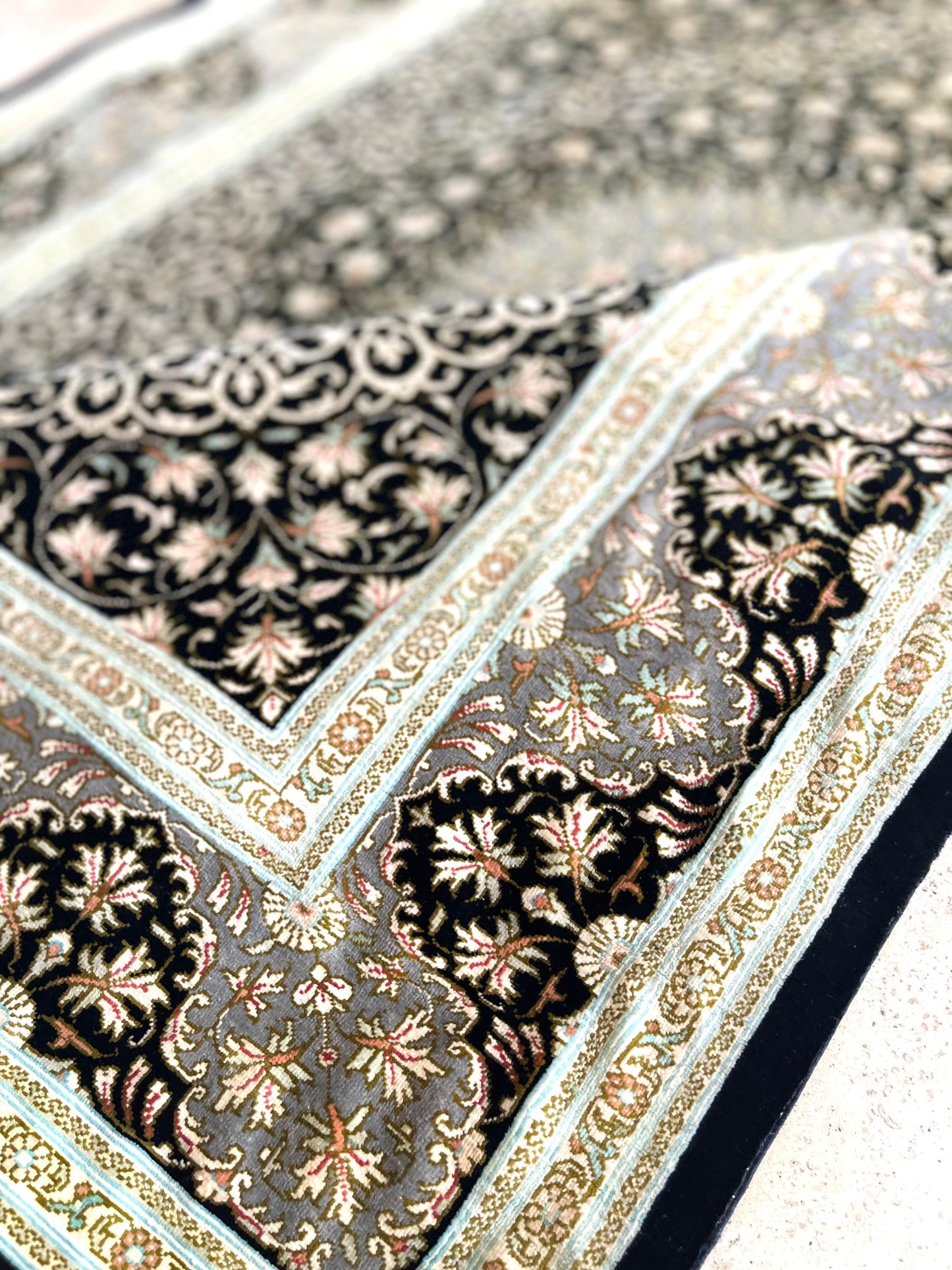 Authentic Hand-Knotted Persian Qum Silk Rug