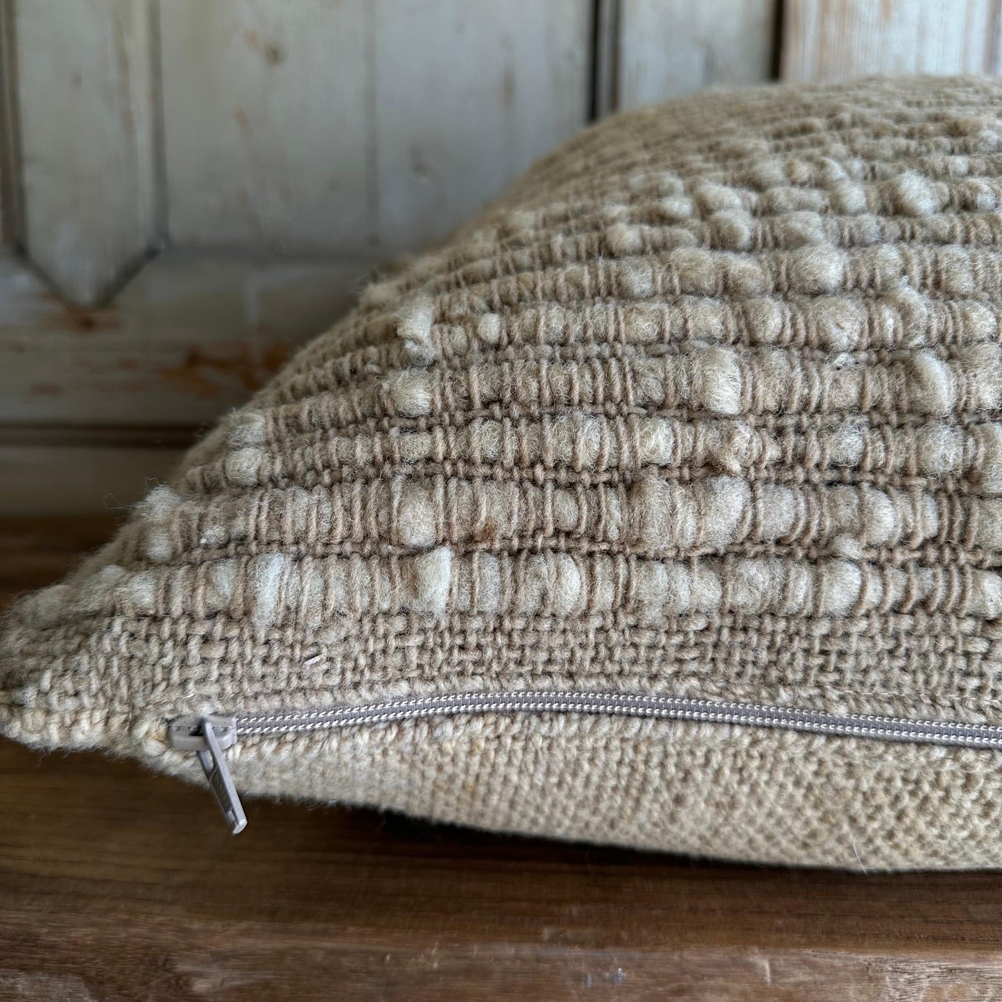 Villa Hand-Made Wool Pillow with Down Feather Insert