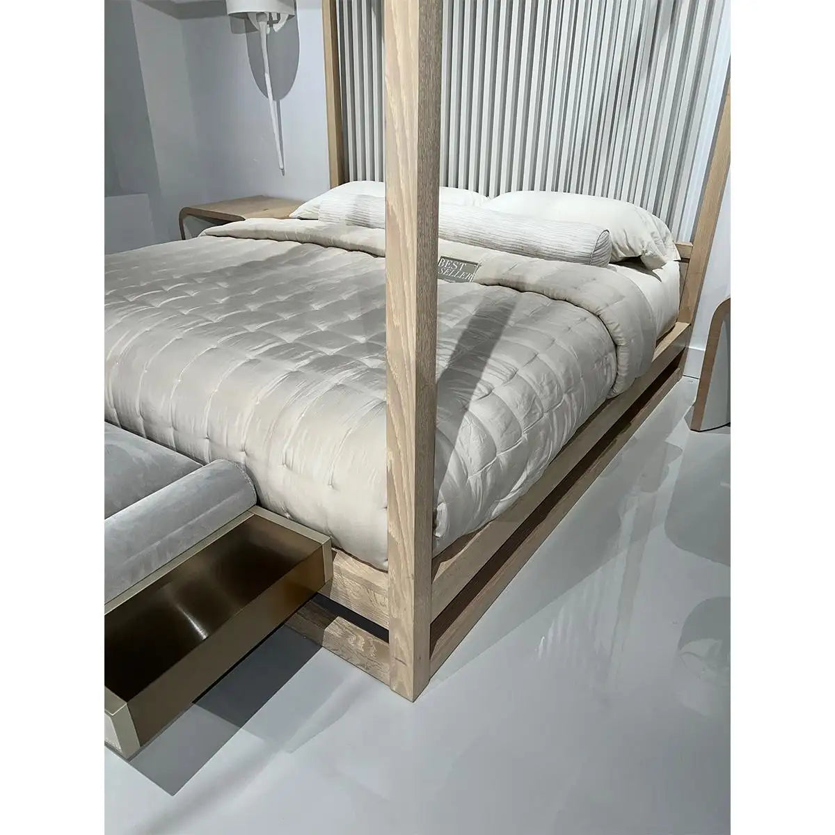 Light Mid-Century Modern Canopy Bed Queen Size