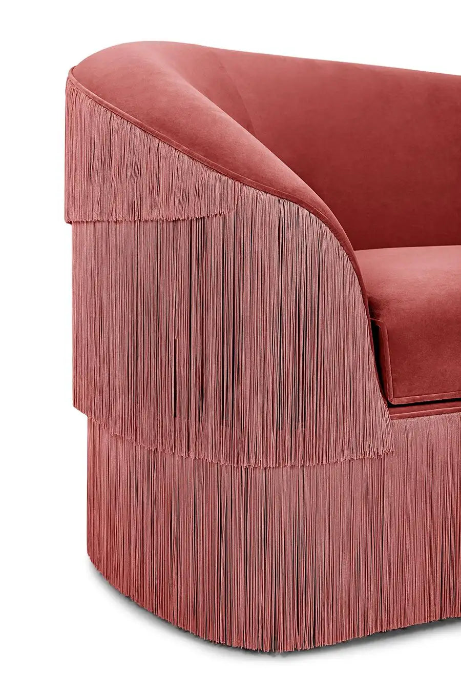 Hand Tailored Fringes 2-Seat Sofa in Antique Pink Velvet