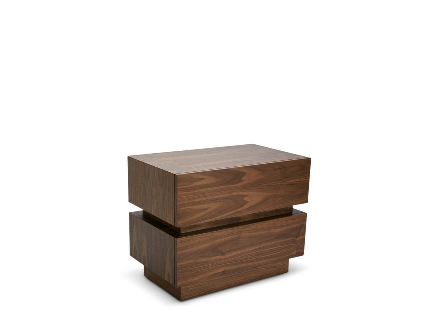 Large Walnut Stacked Box Nightstand – Two Drawers, Mid-Century Modern