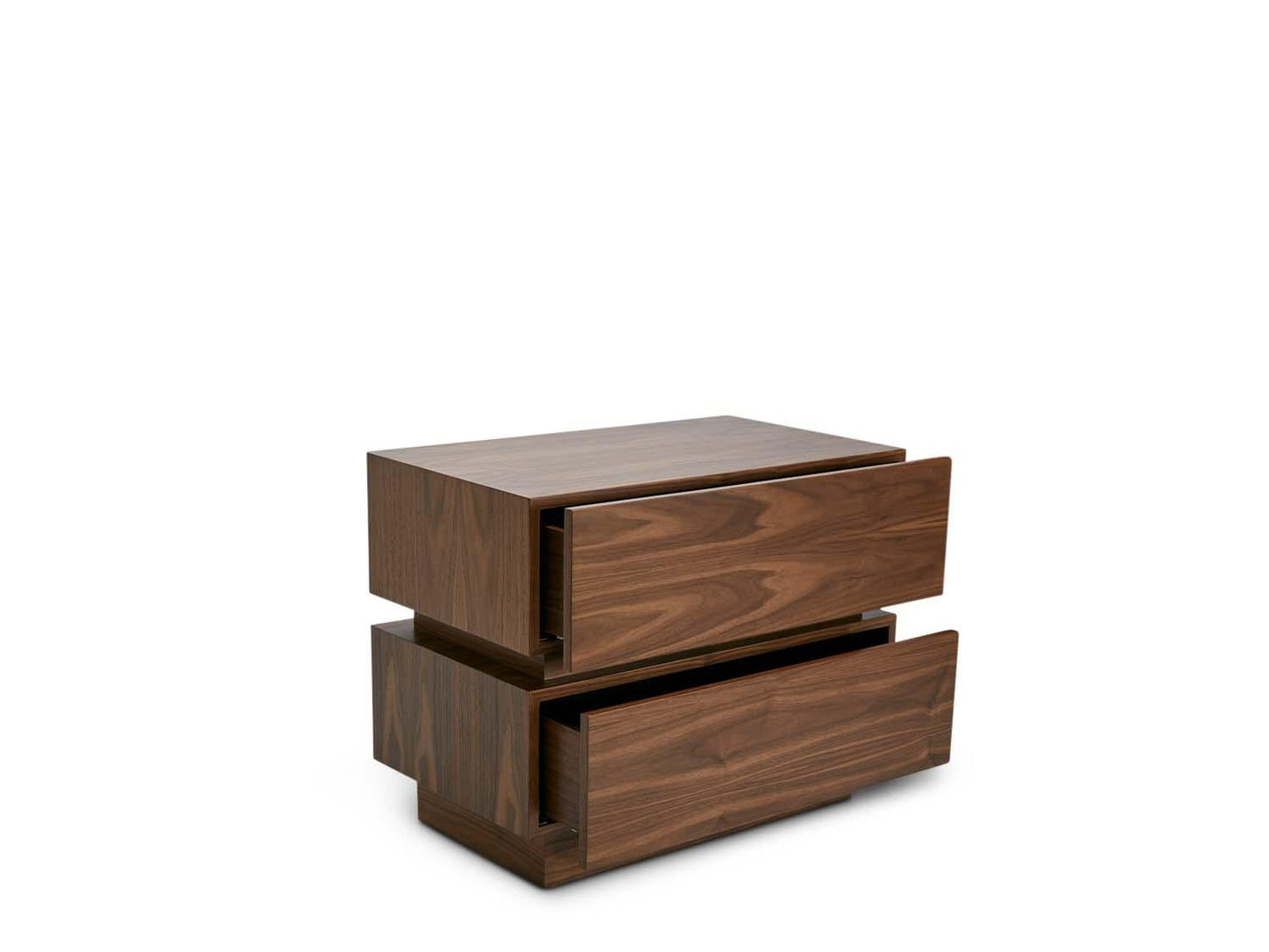Large Walnut Stacked Box Nightstand – Two Drawers, Mid-Century Modern
