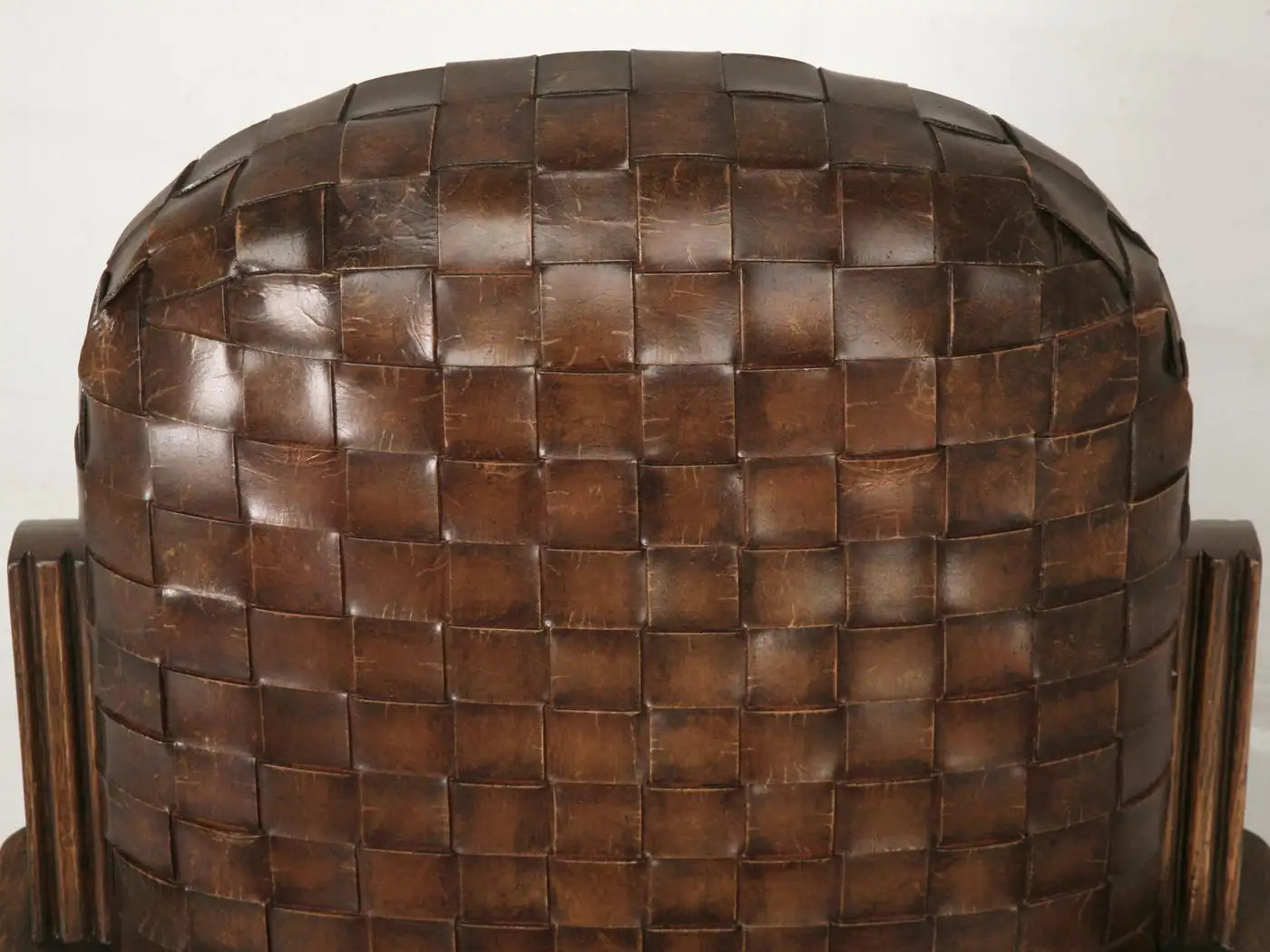 French Woven Leather Club Chairs with Matching Ottomans