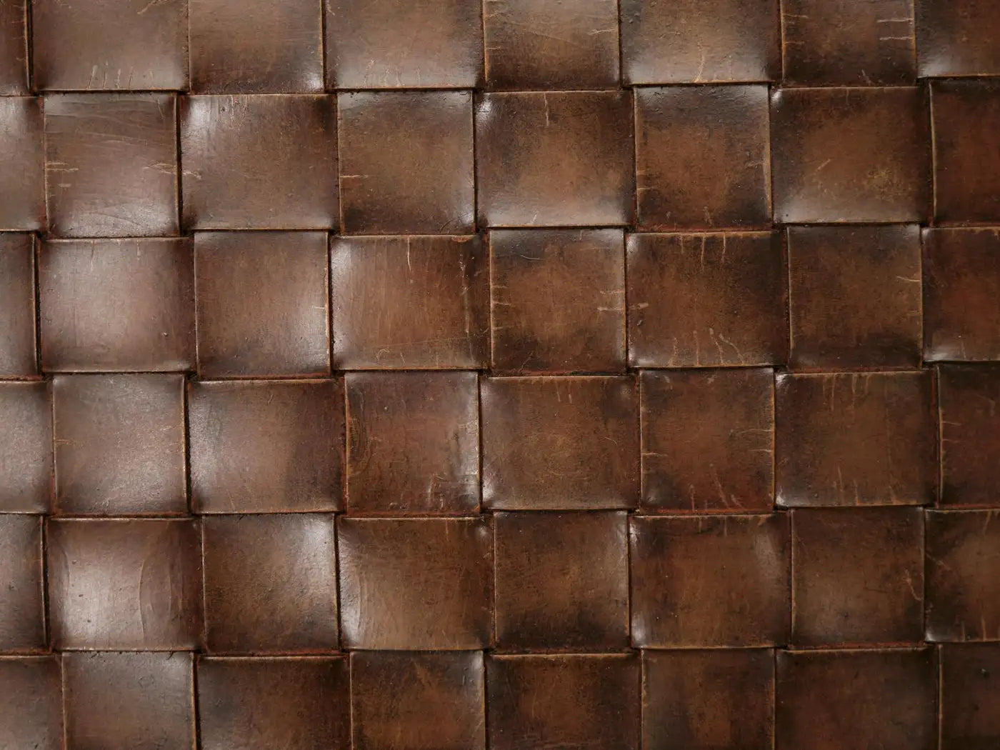 French Woven Leather Club Chairs with Matching Ottomans