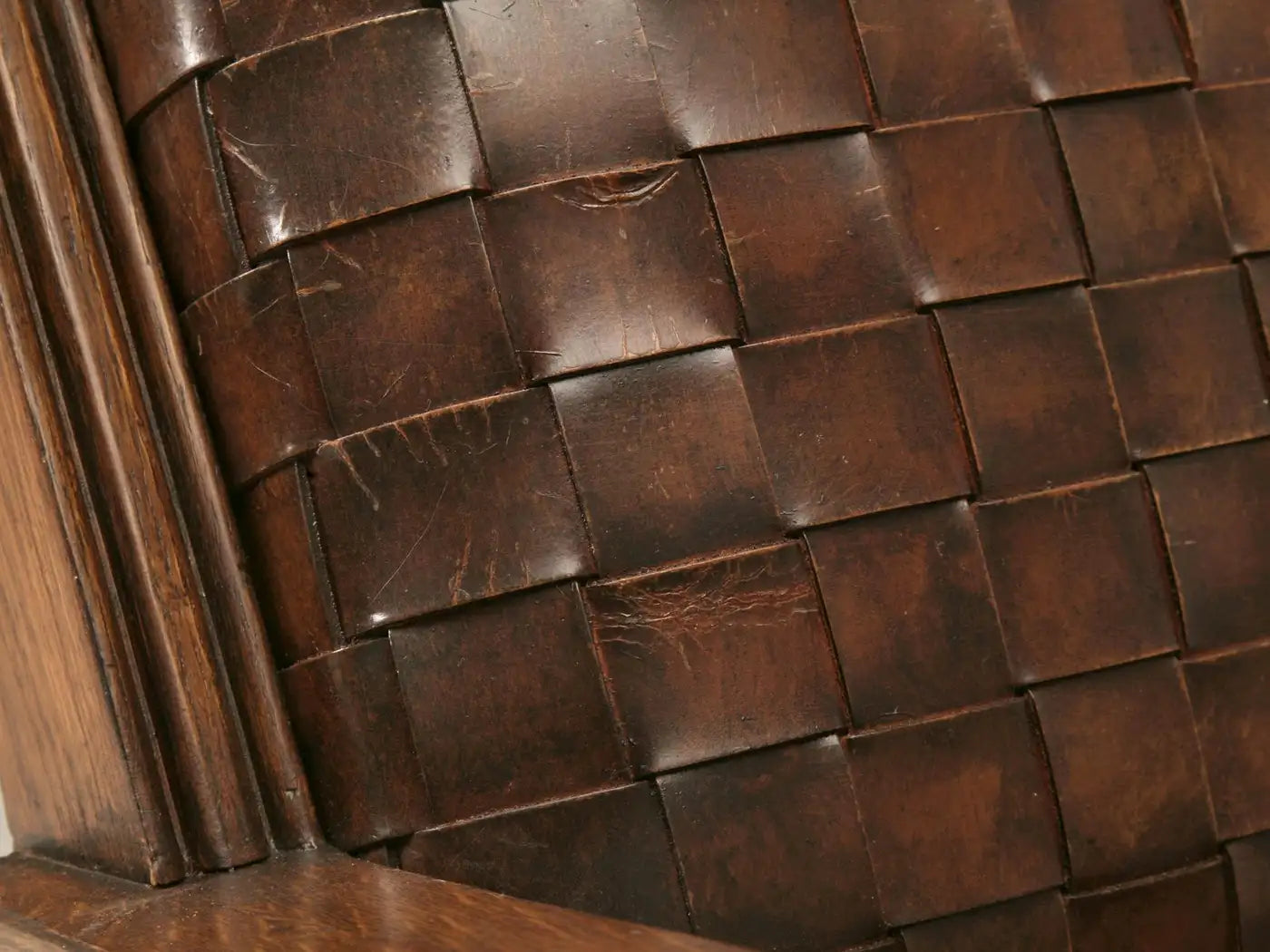 French Woven Leather Club Chairs with Matching Ottomans