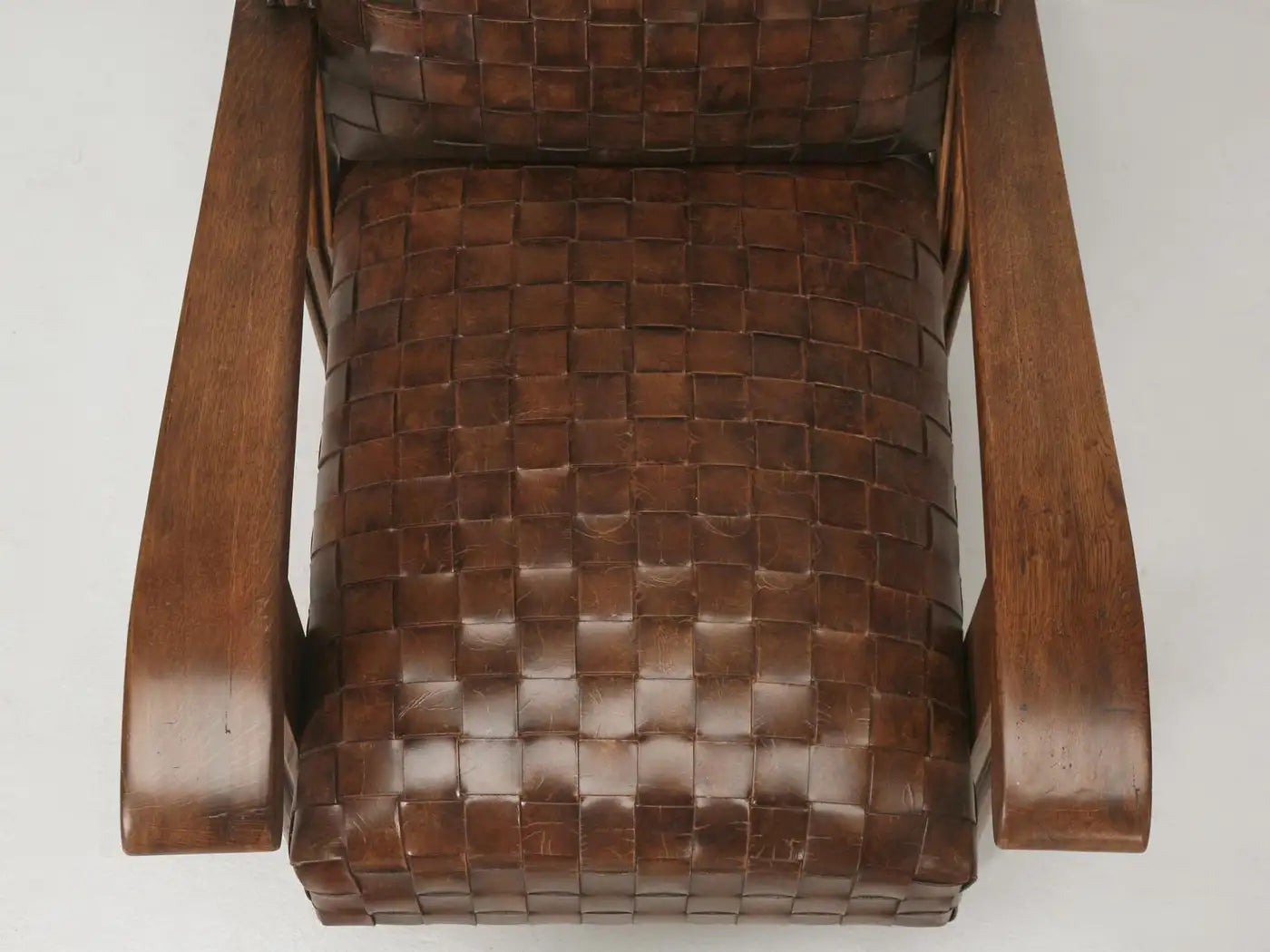 French Woven Leather Club Chairs with Matching Ottomans