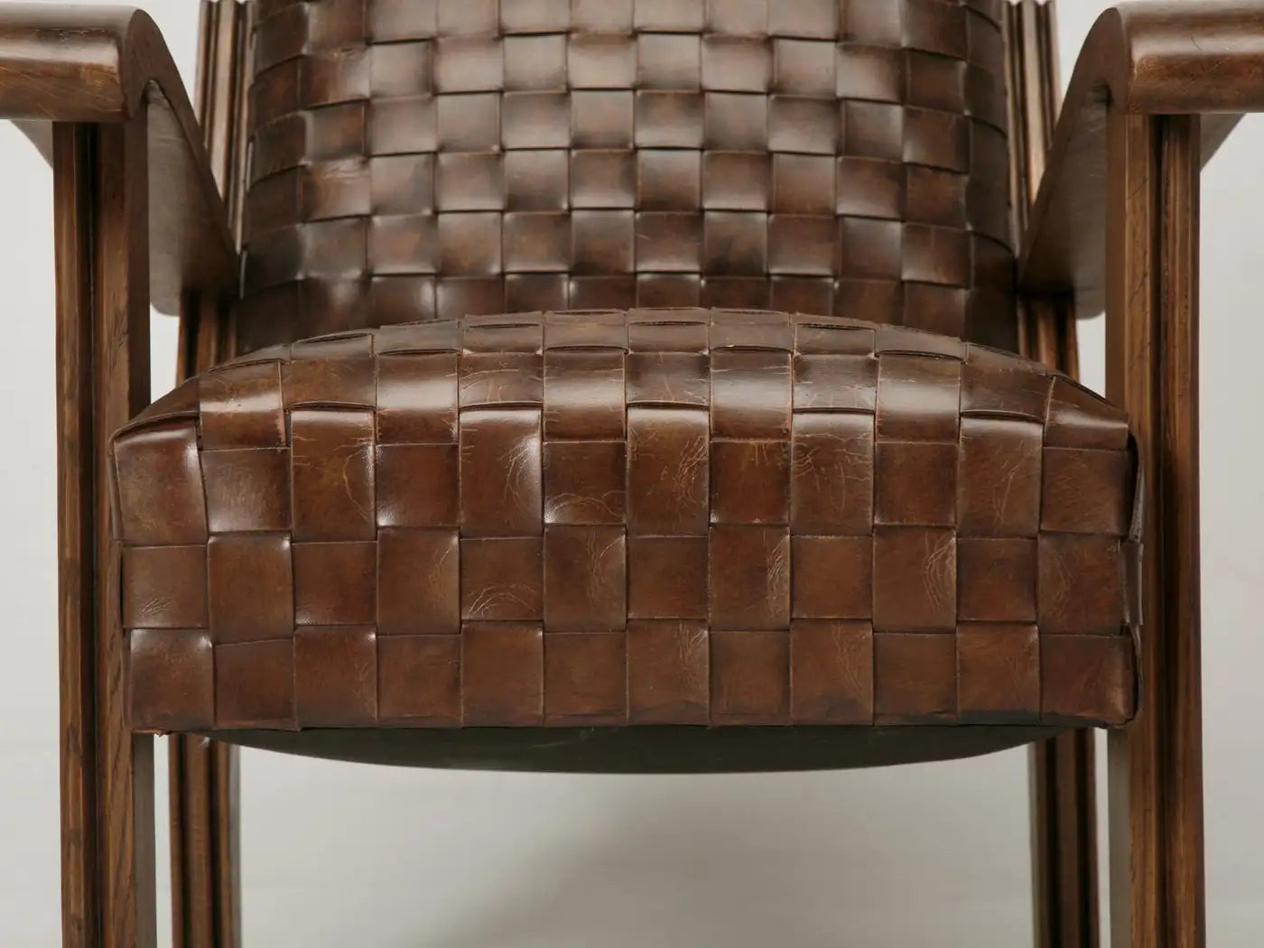 French Woven Leather Club Chairs with Matching Ottomans