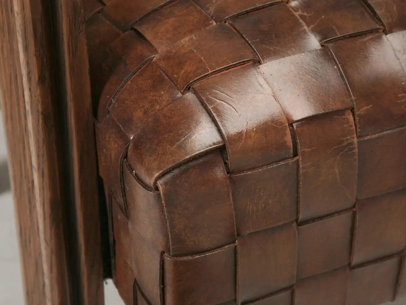 French Woven Leather Club Chairs with Matching Ottomans