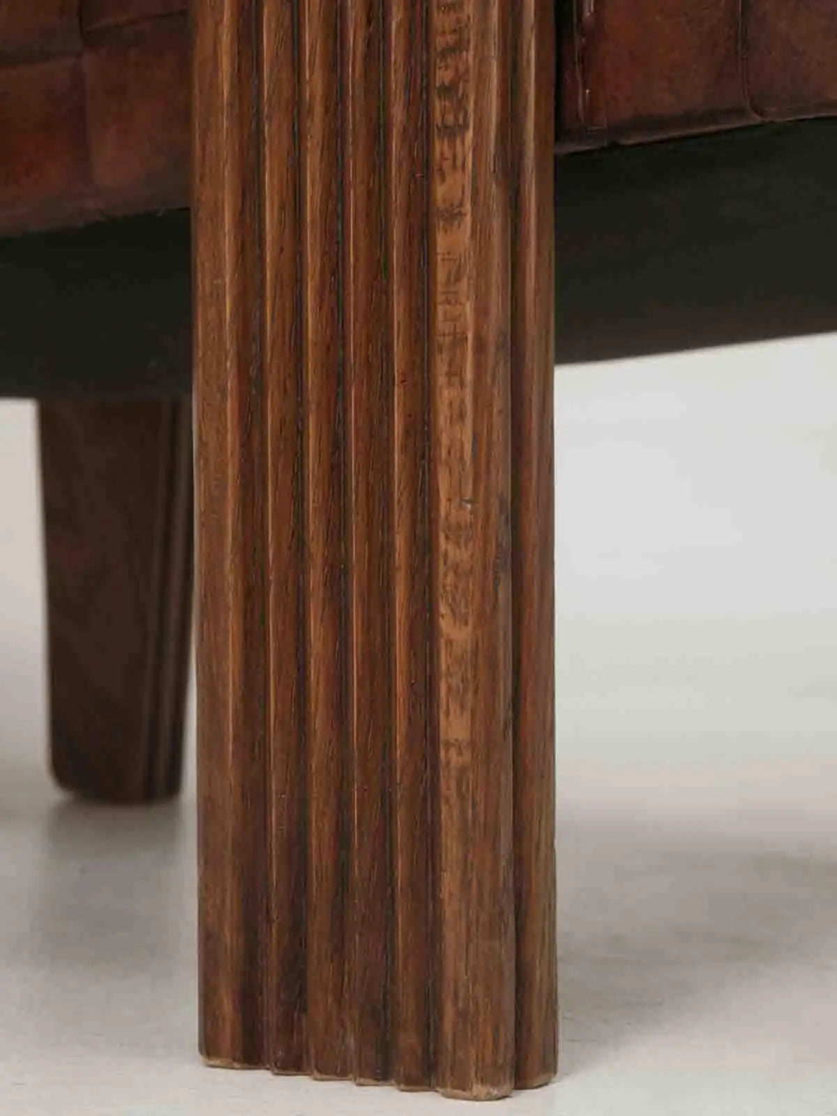 French Woven Leather Club Chairs with Matching Ottomans
