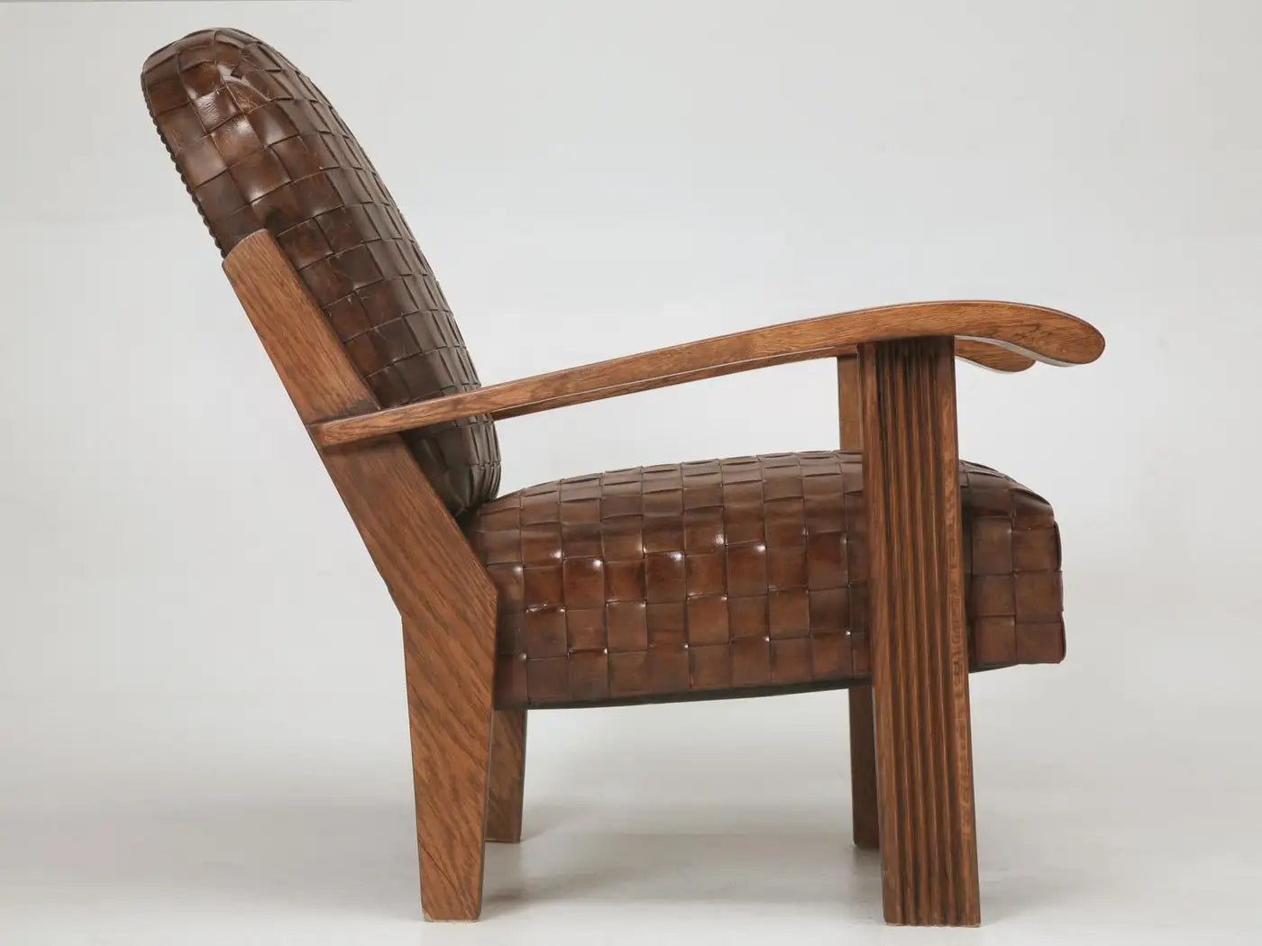 French Woven Leather Club Chairs with Matching Ottomans