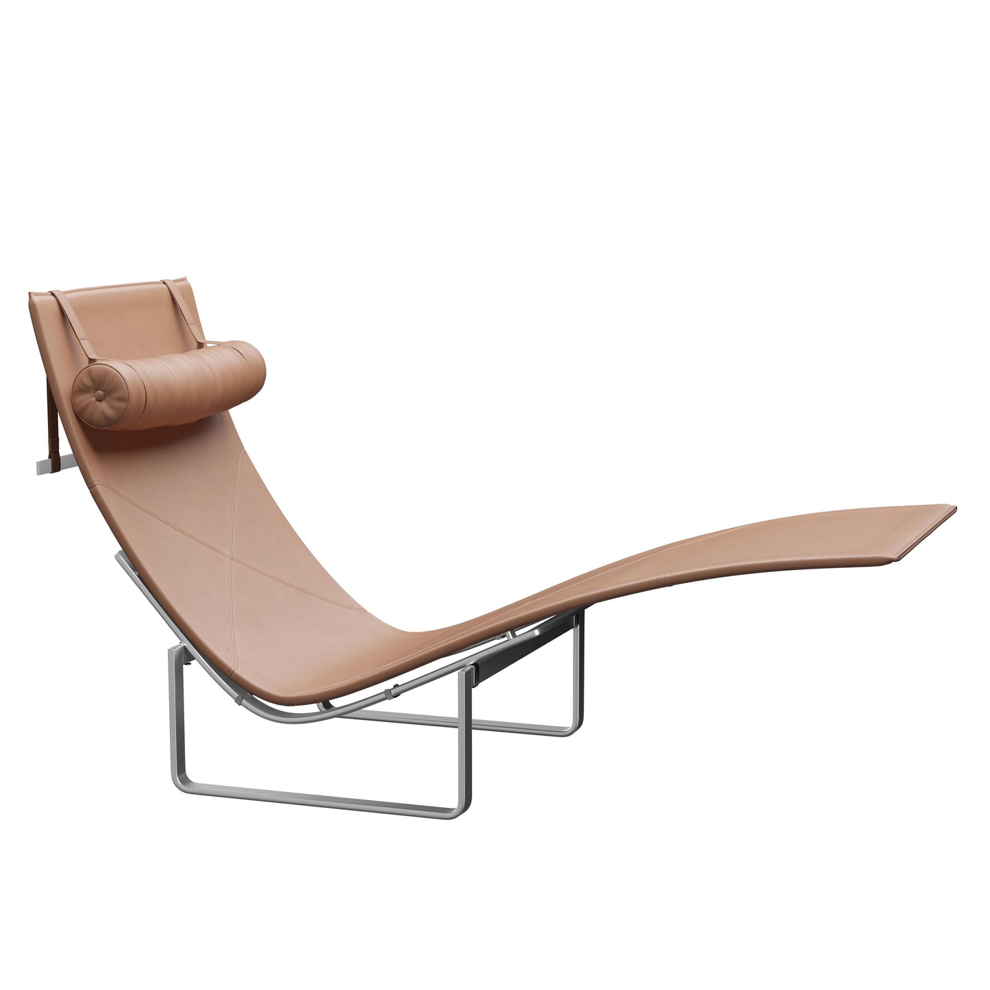 Beige lounge chair with a pillow on a white background