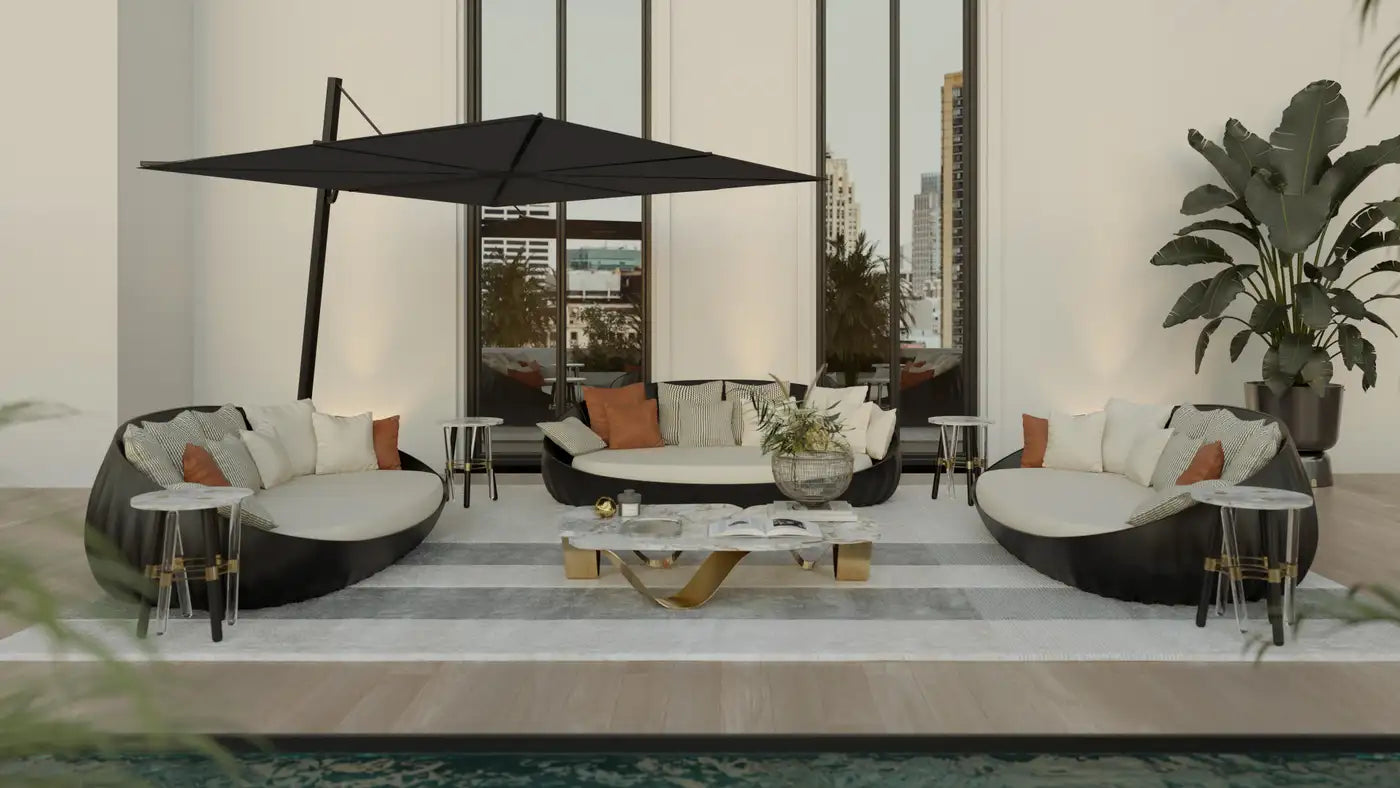 Patio Coffee Table Featuring Gold Plating and Irregular Carrara Marble Top