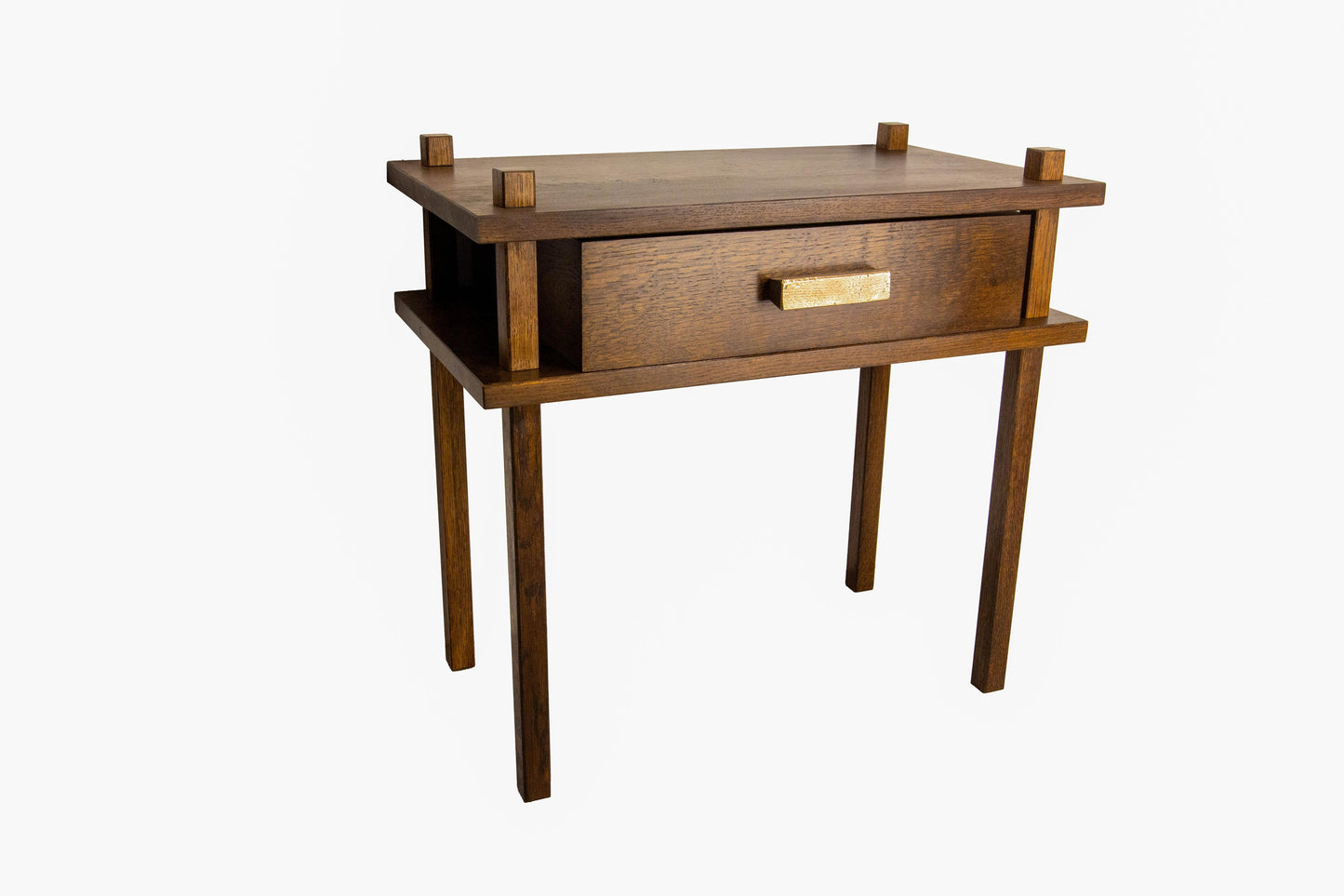 French Chalet Style Oak Nightstands – Pair with Bronze Handles, 2024
