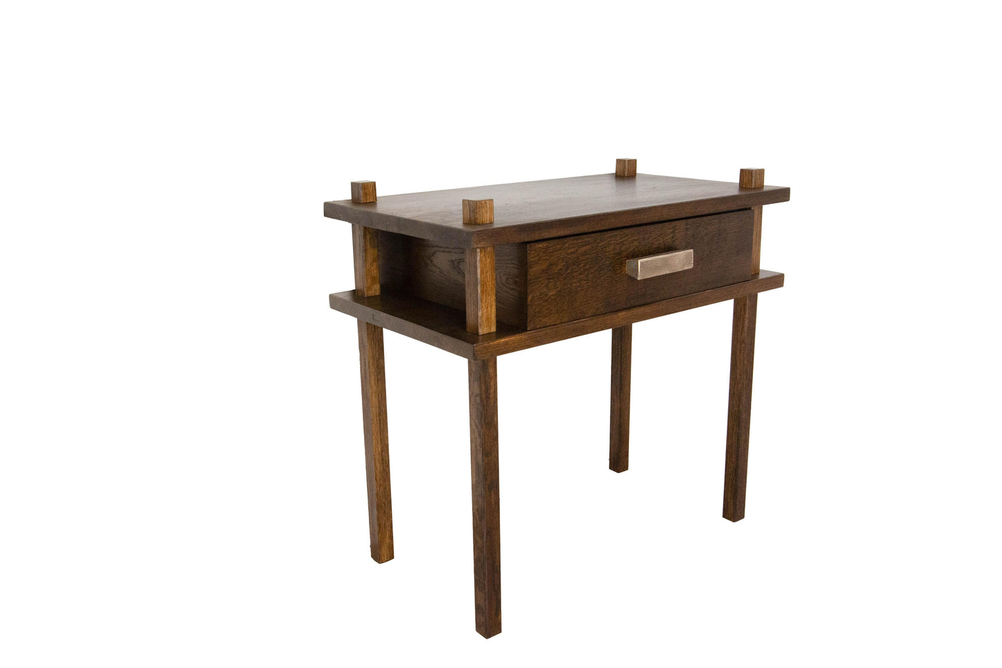 French Chalet Style Oak Nightstands – Pair with Bronze Handles, 2024