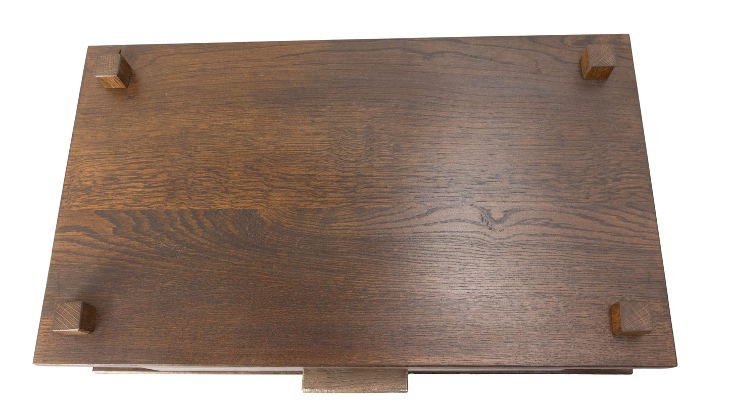 French Chalet Style Oak Nightstands – Pair with Bronze Handles