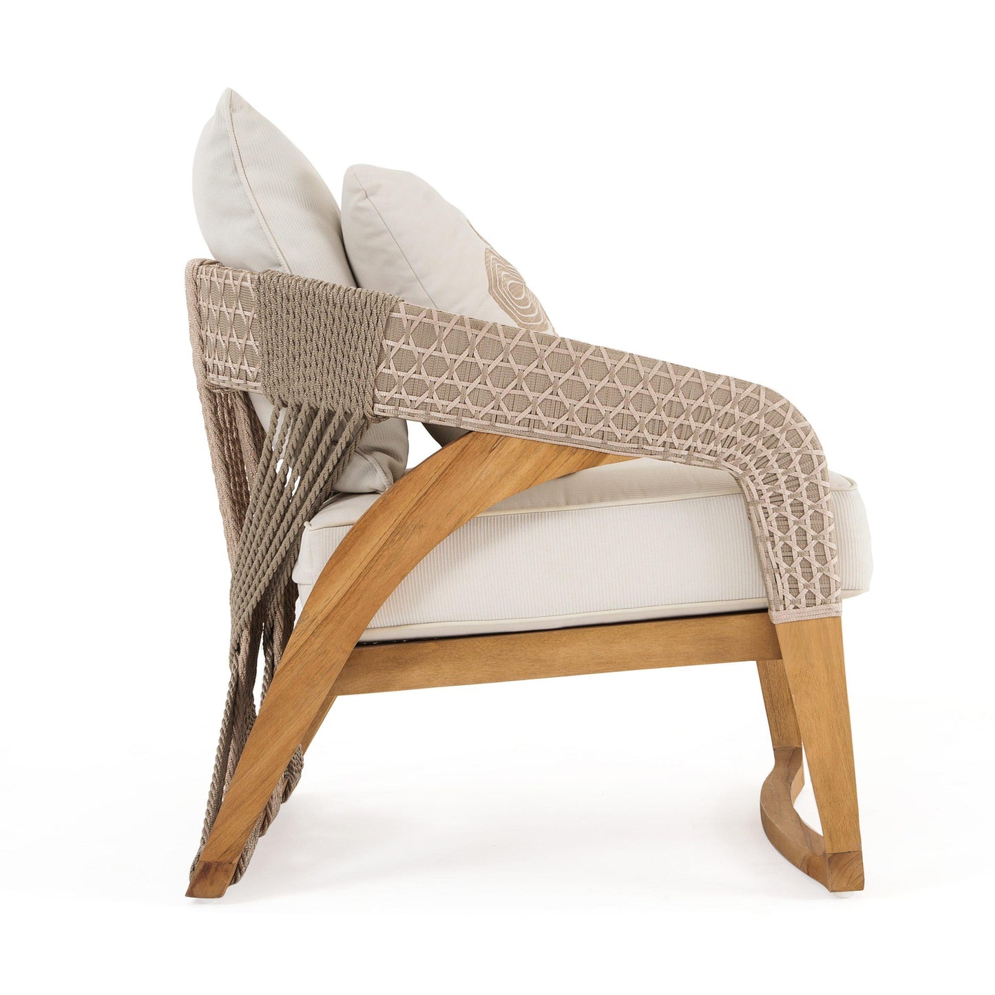 Outdoor Lounge Chairs – Set of 2 in Water-Based Teak with Hand-Woven Polyester Rope