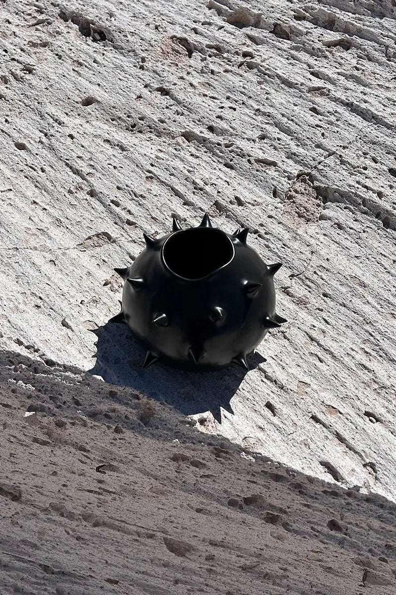 Handmade Ceramic Spikes Black Round Vase