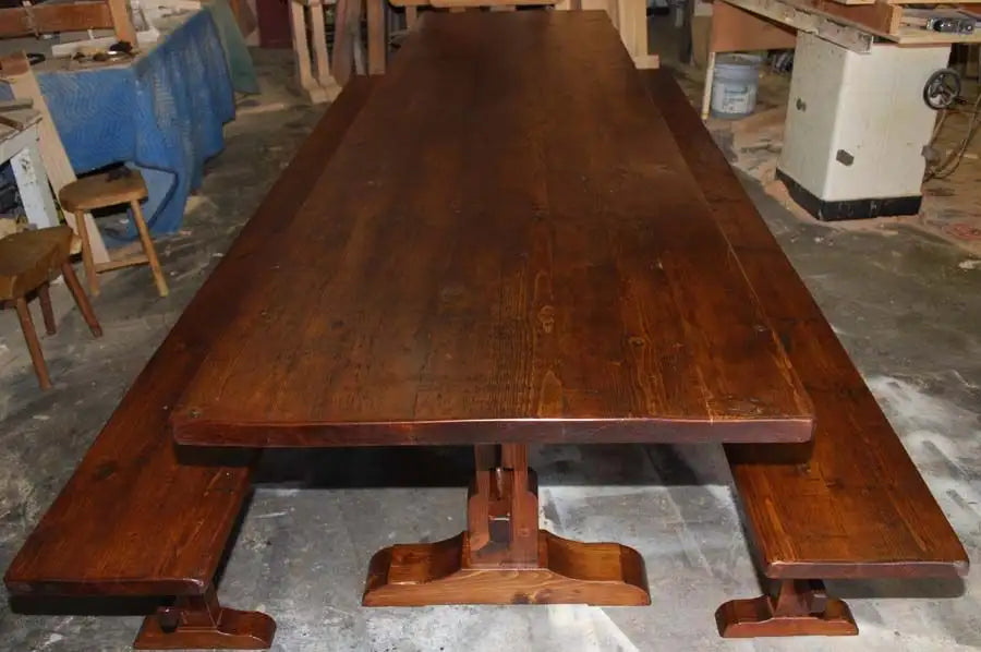 Trestle Table/Benches in Reclaimed Pine