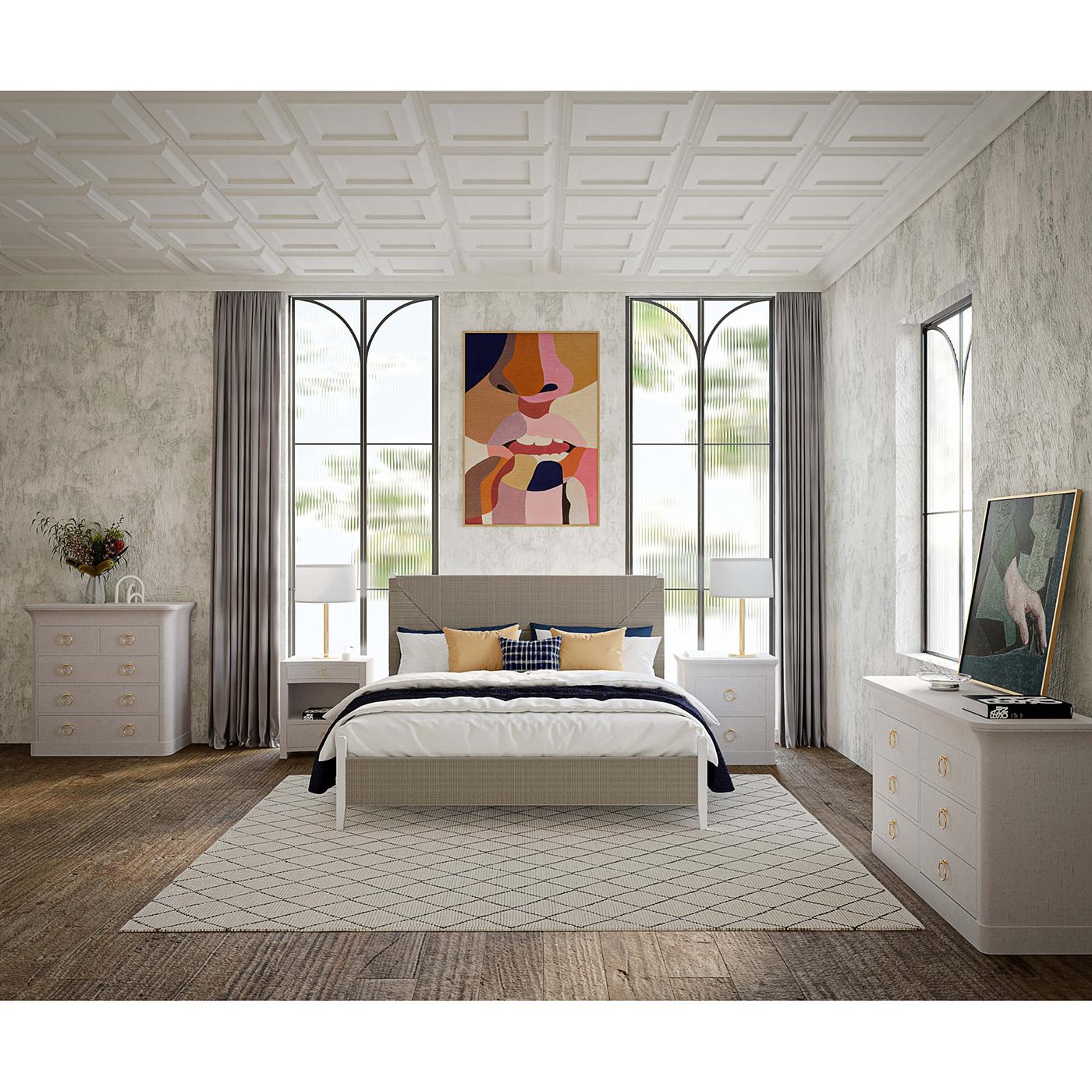 White Linen Wrapped Nightstand – Modern Minimalist Design