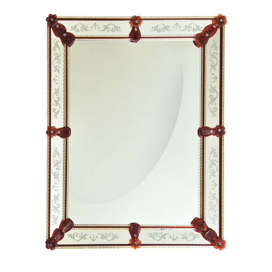 Fogo Wall Mirror – Hand-Engraved Venetian Design with Murano Glass Accents