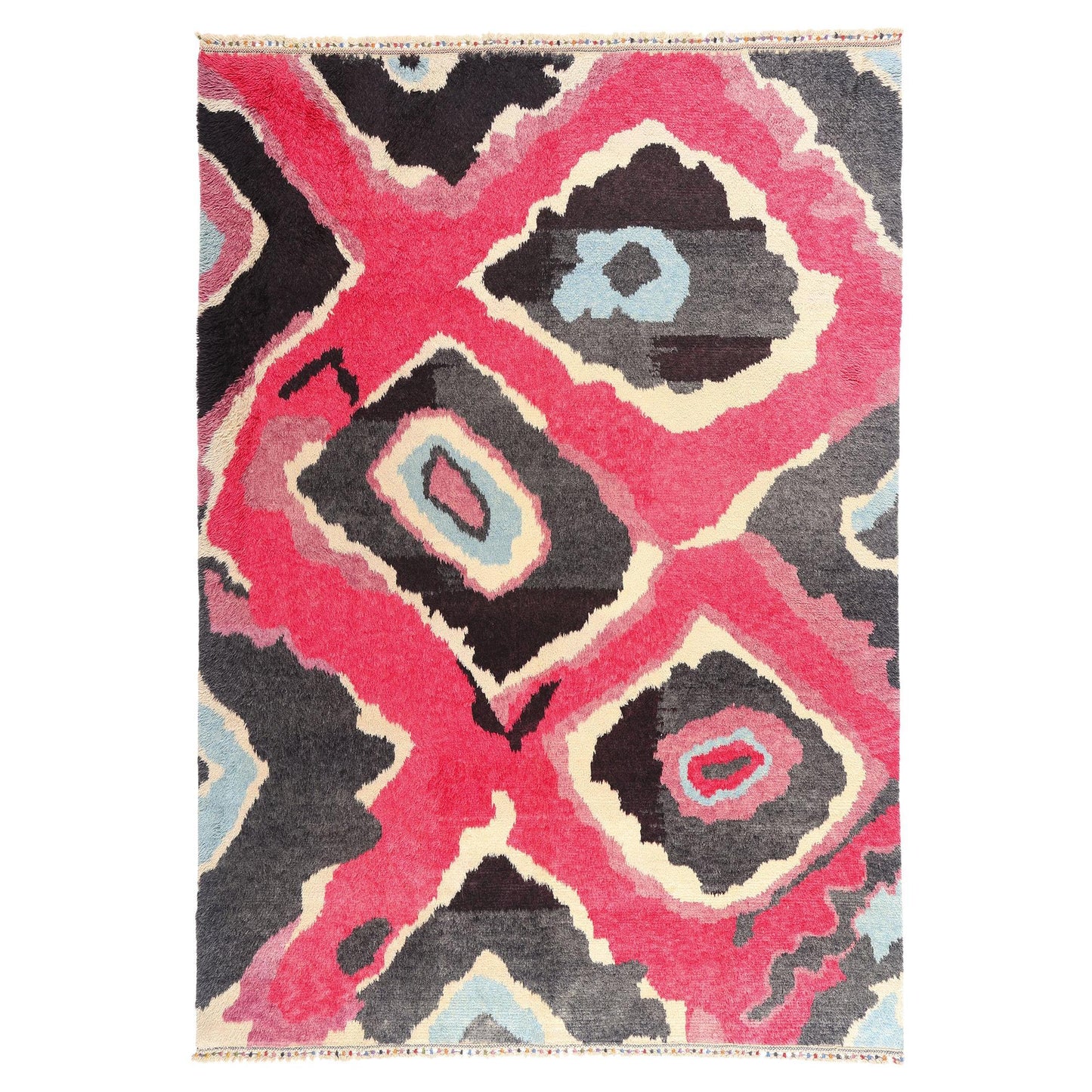 Colorful Contemporary Tulu Carpet Hand Knotted Angora Wool Rug