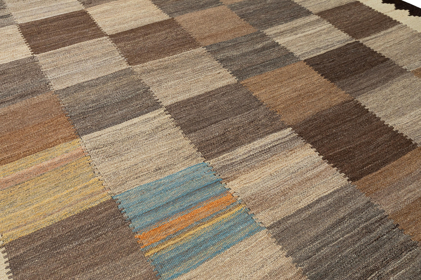 Vintage Modern Flatweave Wool Rug – Neutral Earth Tones 168 x 269 cm
