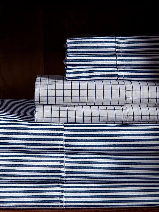 Organic Shirting Stripe 400-Thread Count Flat Sheet – Blue Stripe