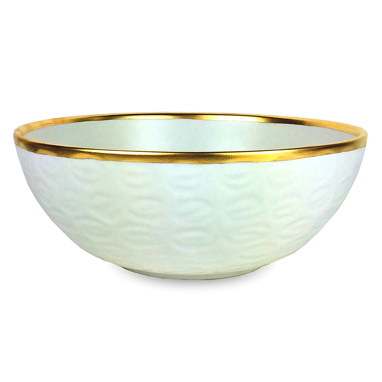 Textured Porcelain Large Serving Bowl with Gold Accents