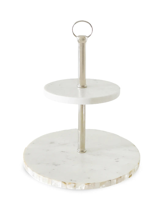 Mother-Of-Pearl Marble 2-Tier Cake Stand